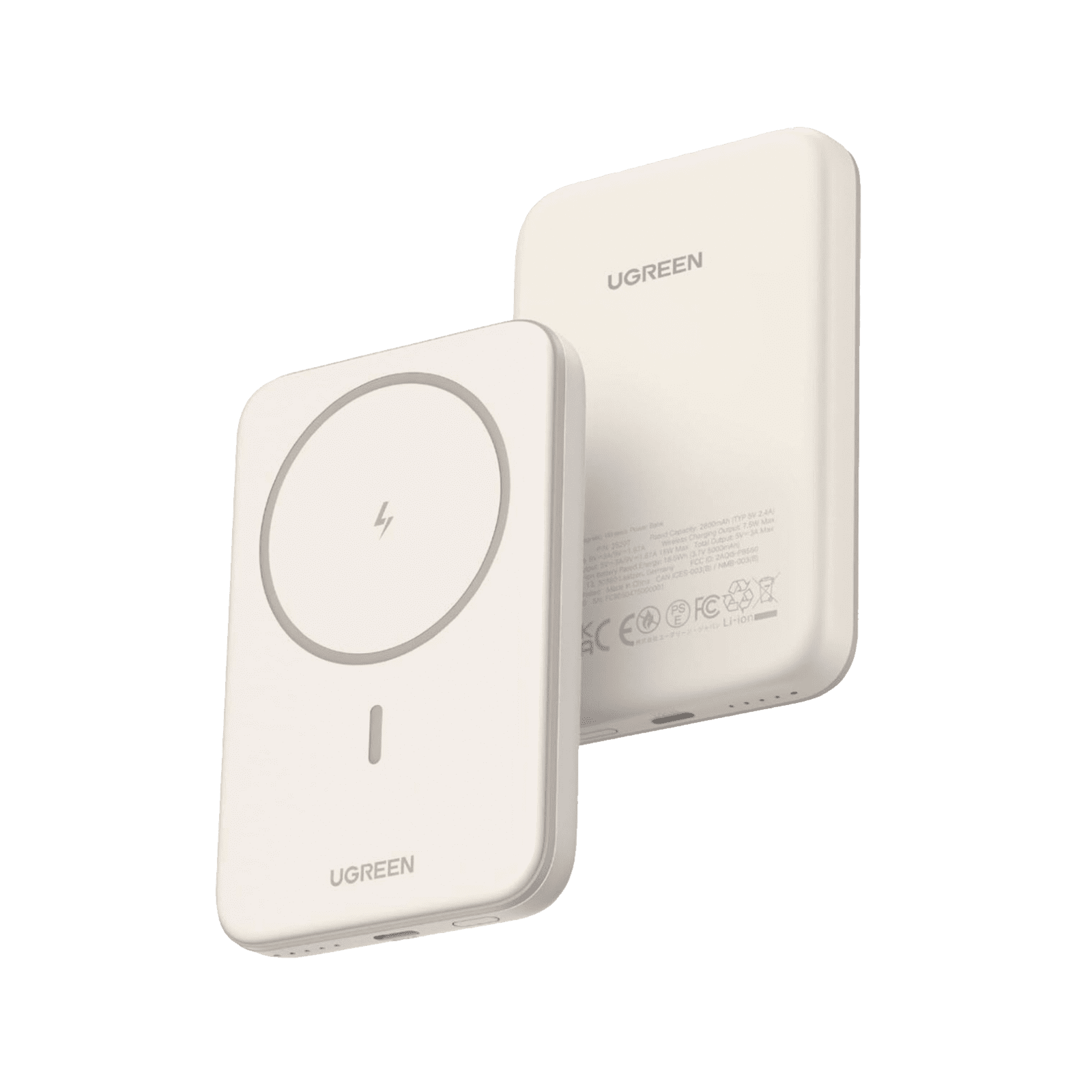 Power Bank MagSafe de 5000mAh | 15W | Carga Inalámbrica y por Cable USB-C | Sistema de Protección Inteligente | Tecnología de Carga Rápida | Ultra Delgado | Ultra ligero | Compatible con iPhone 15/14/13/12 | Color Beige. 25207 - UGREEN