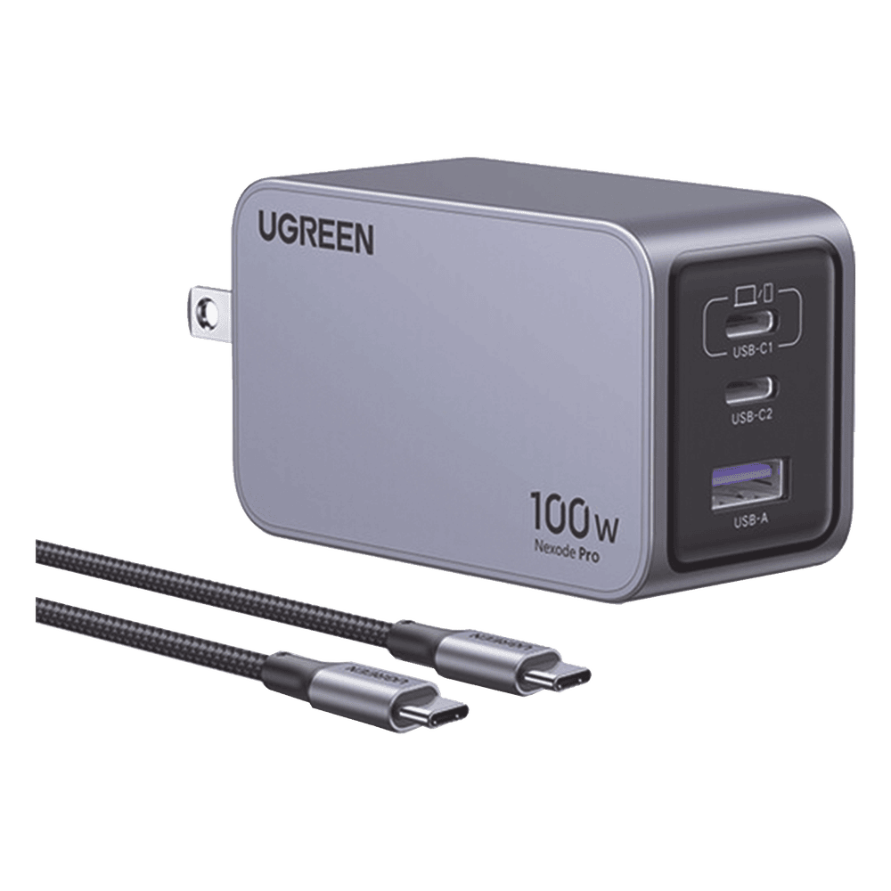 Cargador de 100W serie Nexode Pro | 3 Puertos de Carga Rápida | 2 USB-C | 1 USB-A | Tecnología GaNInfinity | PD3.1 de 100W / QC4.0 | Tecnología de Protección Térmica | Optimiza la Carga | Caja de Aluminio | Incluye Cable 25873