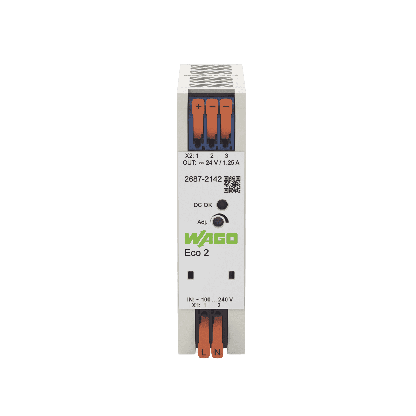 Fuente de alimentación; Eco 2; monofásico; Tensión de salida 24V DC; Corriente de salida 1,25A; DC-OK LED 2687-2142 - WAGO