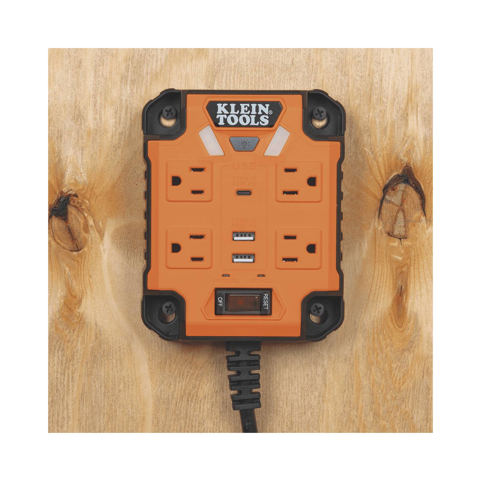 Multicontacto Powerbox 1, con 4 Salidas 120 Vca, 2 USB-A / 1 USB-C, Luces LED Integradas y Soporte Magnético 29601 - KLEIN TOOLS