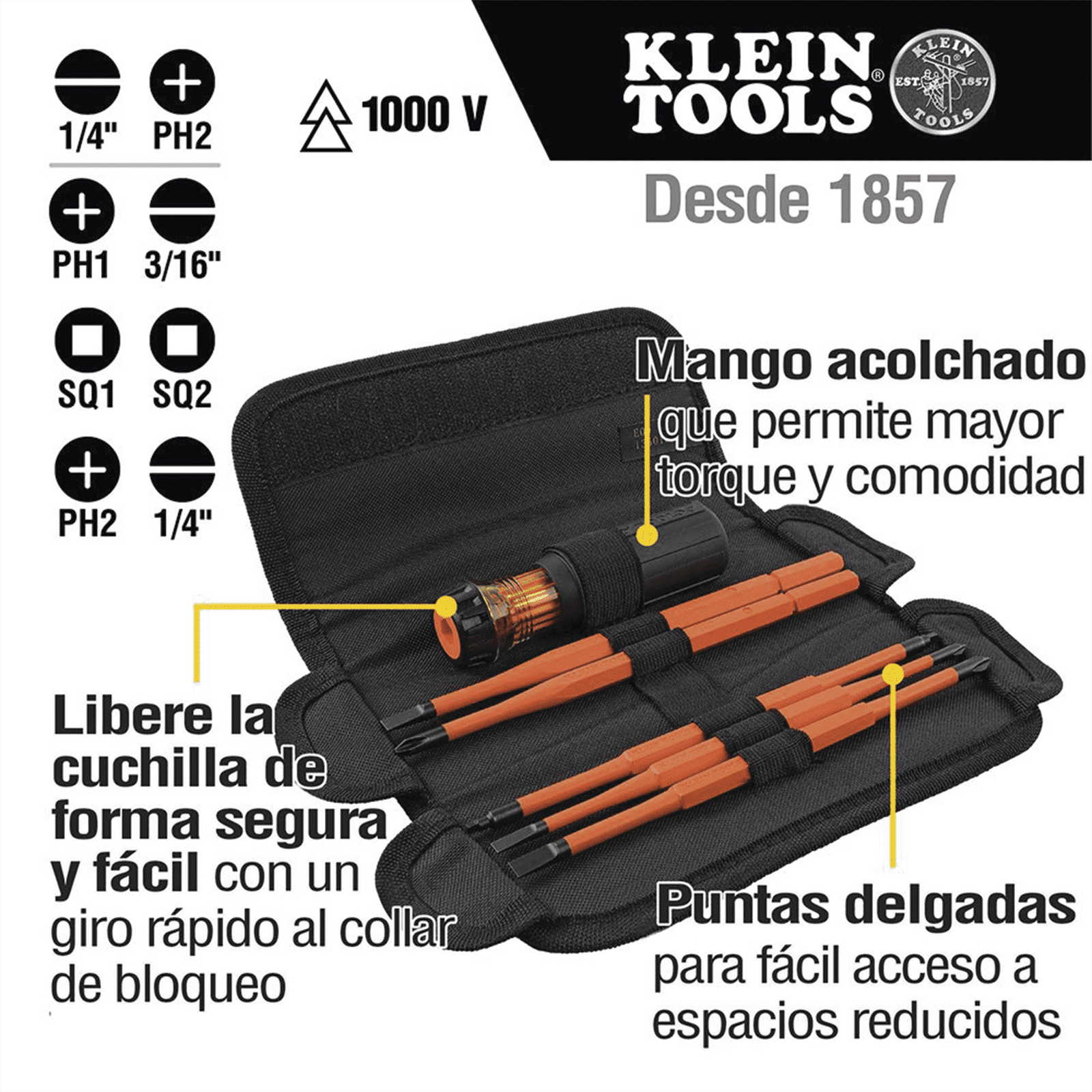 Juego de Desarmadores Intercambiables con Aislamiento 8 en 1. 32288 - KLEIN TOOLS