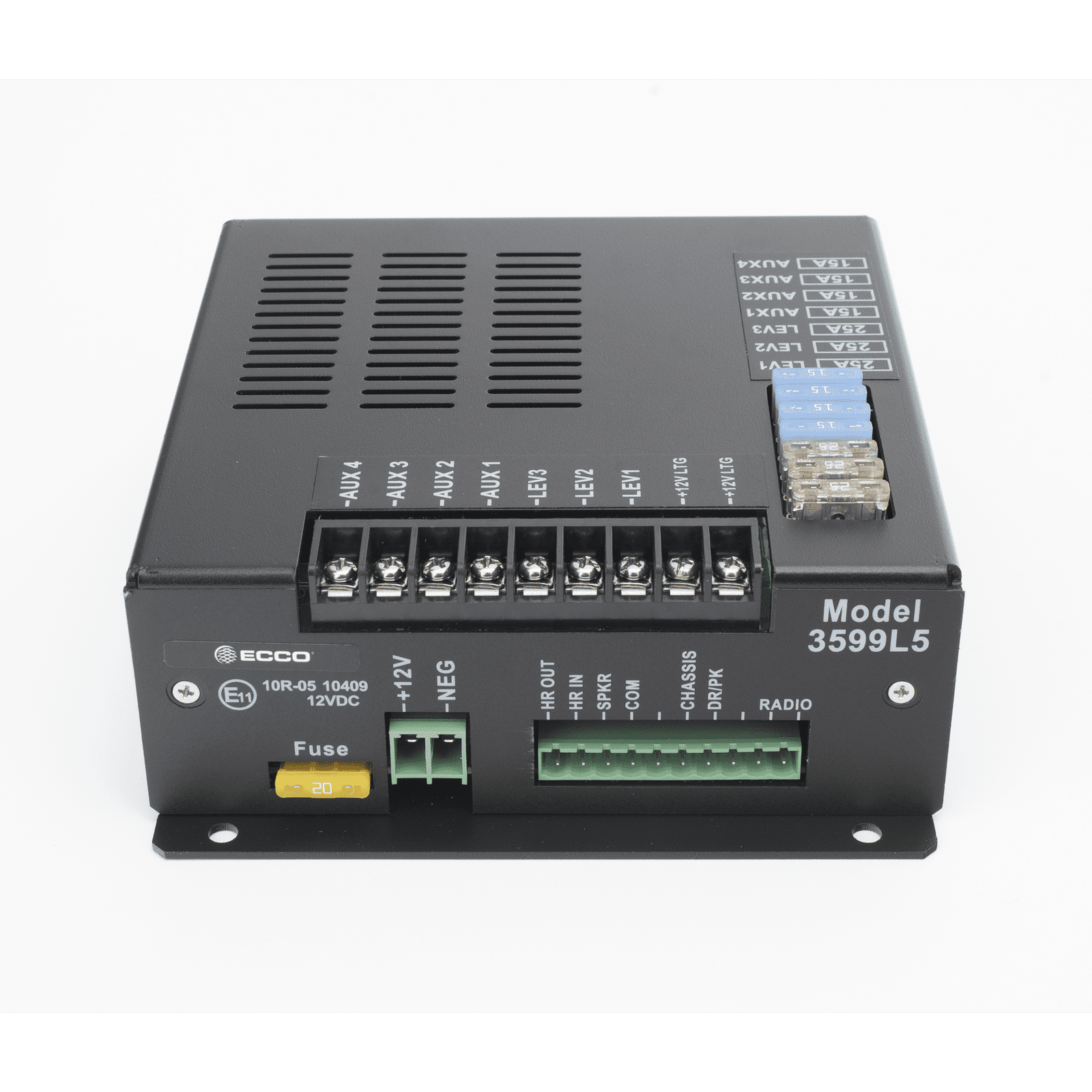 Sirena Vehicular H2 Covert ™ de 200W de Potencia, Con Controlador Unimando de 14 Botones Para Control de Tonos, 7 Salidas Auxiliares y Micrófono 3599L5 - ECCO