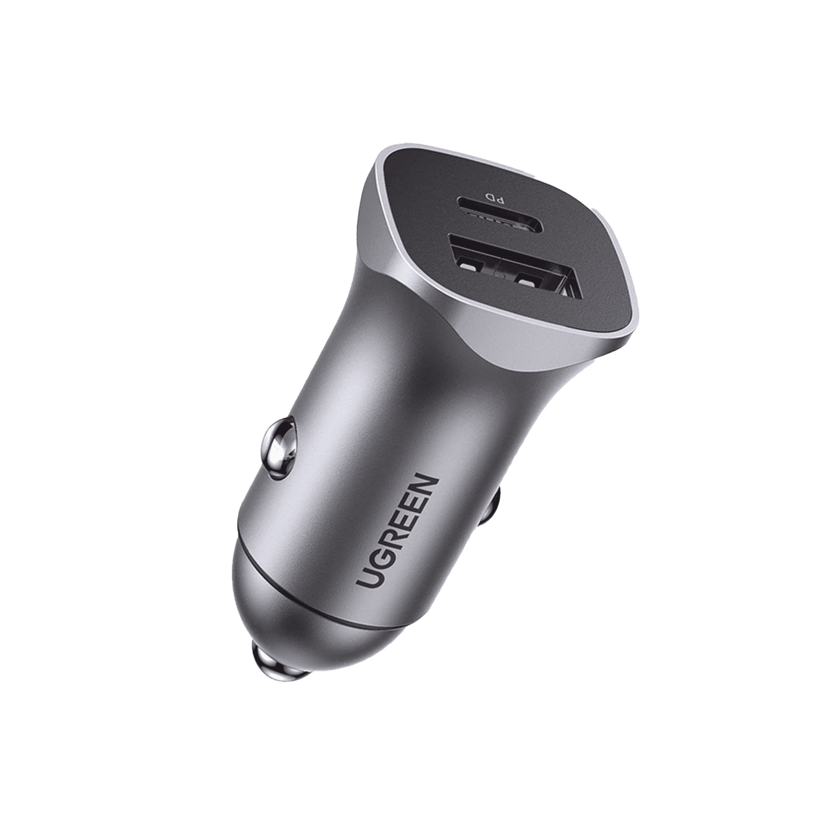 Cargador de Auto 30W | 2 Puertos USB-A y USB-C | Carga Rápida | Compatible con Vehículos de 12 y 24 VCD | PD3.0, QC4.0, SCP, PPS | Indicador Led | Diseño Compacto | Chip Inteligente | Caja de Aluminio. 40858 - UGREEN