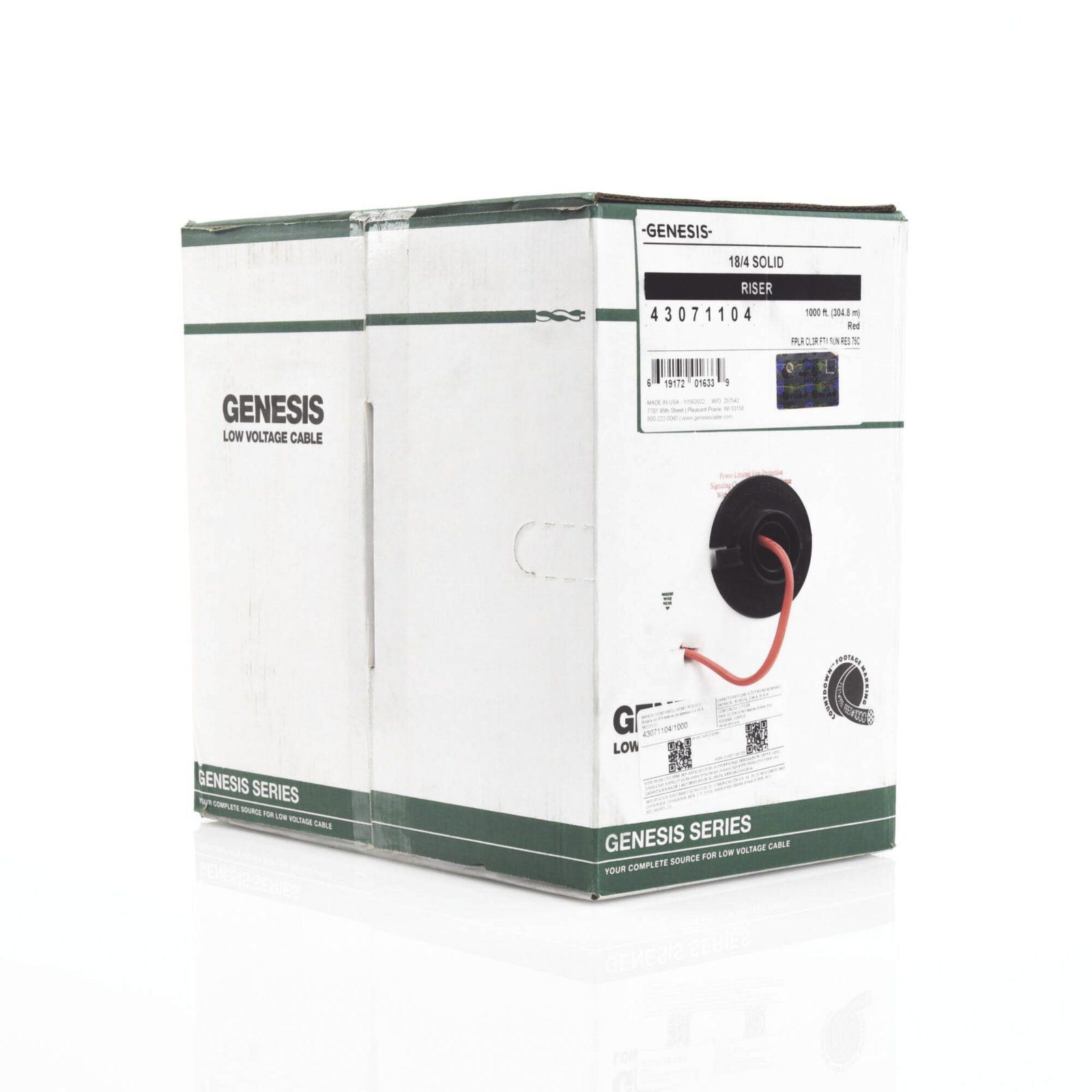 Bobina de 305 Metros de Alambre / 4 x 18 AWG / Tipo FPLR-CL3R / Resistente al Fuego / Color Rojo / Para Sistemas Contra Incendio o Sistemas de Evacuación 4307-1104/1000 - GENESIS