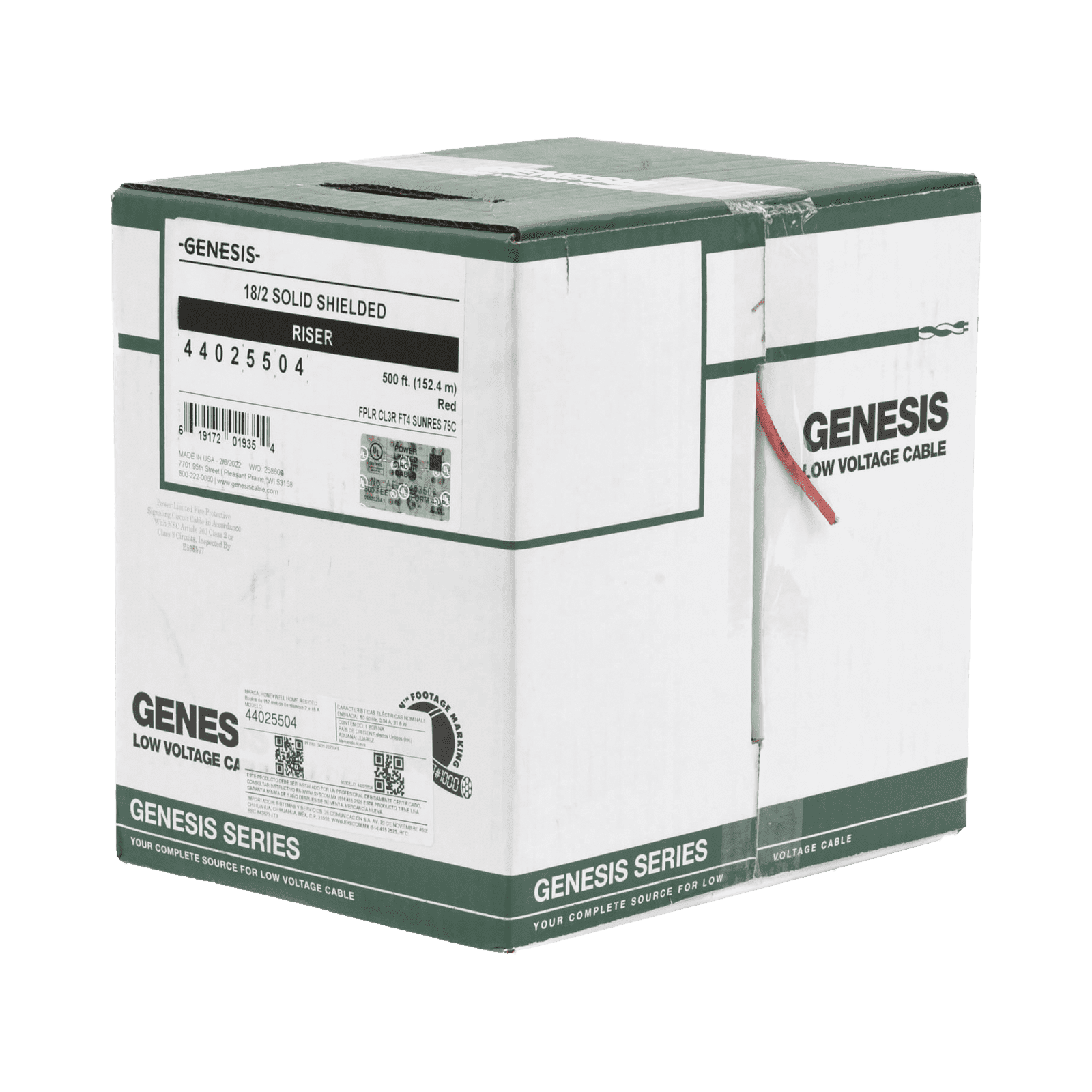 Bobina de 152 Metros de Alambre / 2 x 18 AWG / BLINDADO / Tipo FPLR / Color Rojo / Para Aplicaciones en Sistemas de Detección de Incendio y Sistemas de Evacuación 4402-5504 - GENESIS