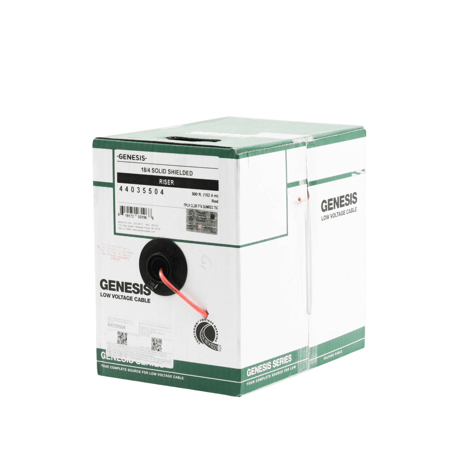 Bobina de 152 Metros de Alambre / 4 x 18 AWG / BLINDADO / Tipo FPLR / Color Rojo / Para Aplicaciones en Sistemas de Detección de Incendio y Sistemas de Evacuación 4403-5504 - GENESIS