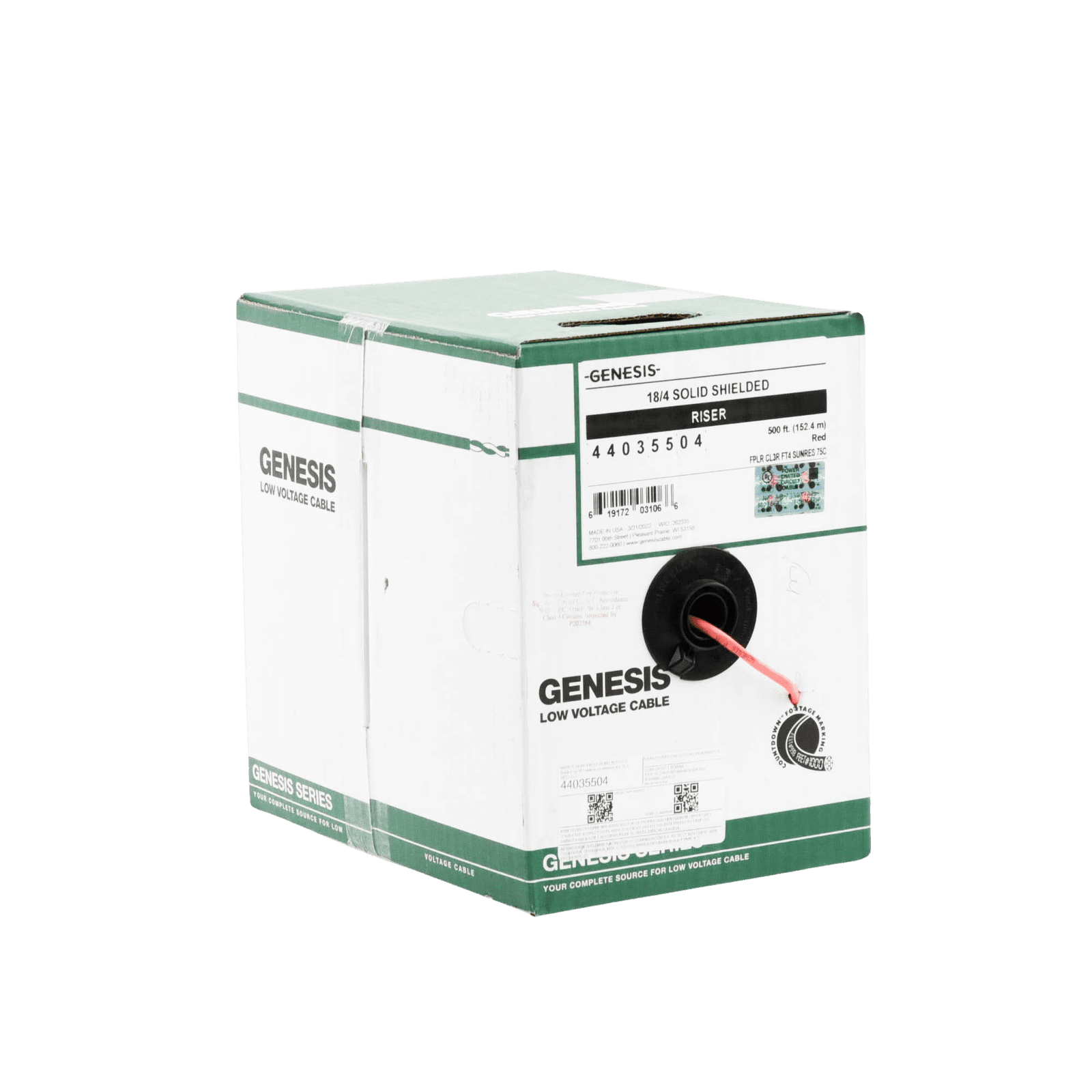 Bobina de 152 Metros de Alambre / 4 x 18 AWG / BLINDADO / Tipo FPLR / Color Rojo / Para Aplicaciones en Sistemas de Detección de Incendio y Sistemas de Evacuación 4403-5504 - GENESIS