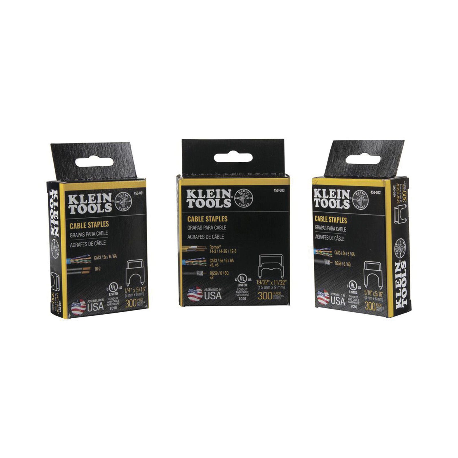 Paquete de 300 Grapas con Aislamiento,  para Cables NM (Romex®) como 14/3, 14/3G, 12/3 y otros cables de hasta 11/32” × 19/32” (9 mm × 15 mm). 450-003 - KLEIN TOOLS