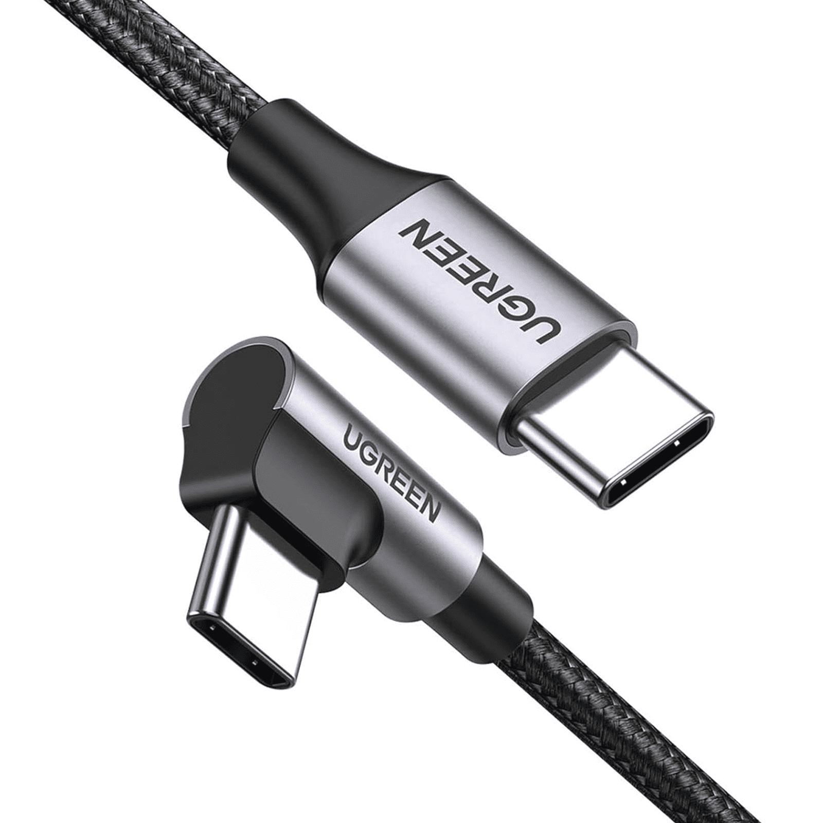 Cable USB-C a USB-C | 1 Metro | Conector con Ángulo Recto de 90° | Carga Rápida de hasta 60W | 480 Mbps | PD3.0 | QC4.0/3.0/2.0 | FPC | AFC | Protección Integrada| Caja de Aluminio | Nylon Trenzado | Color Negro. 50123 - UGREEN