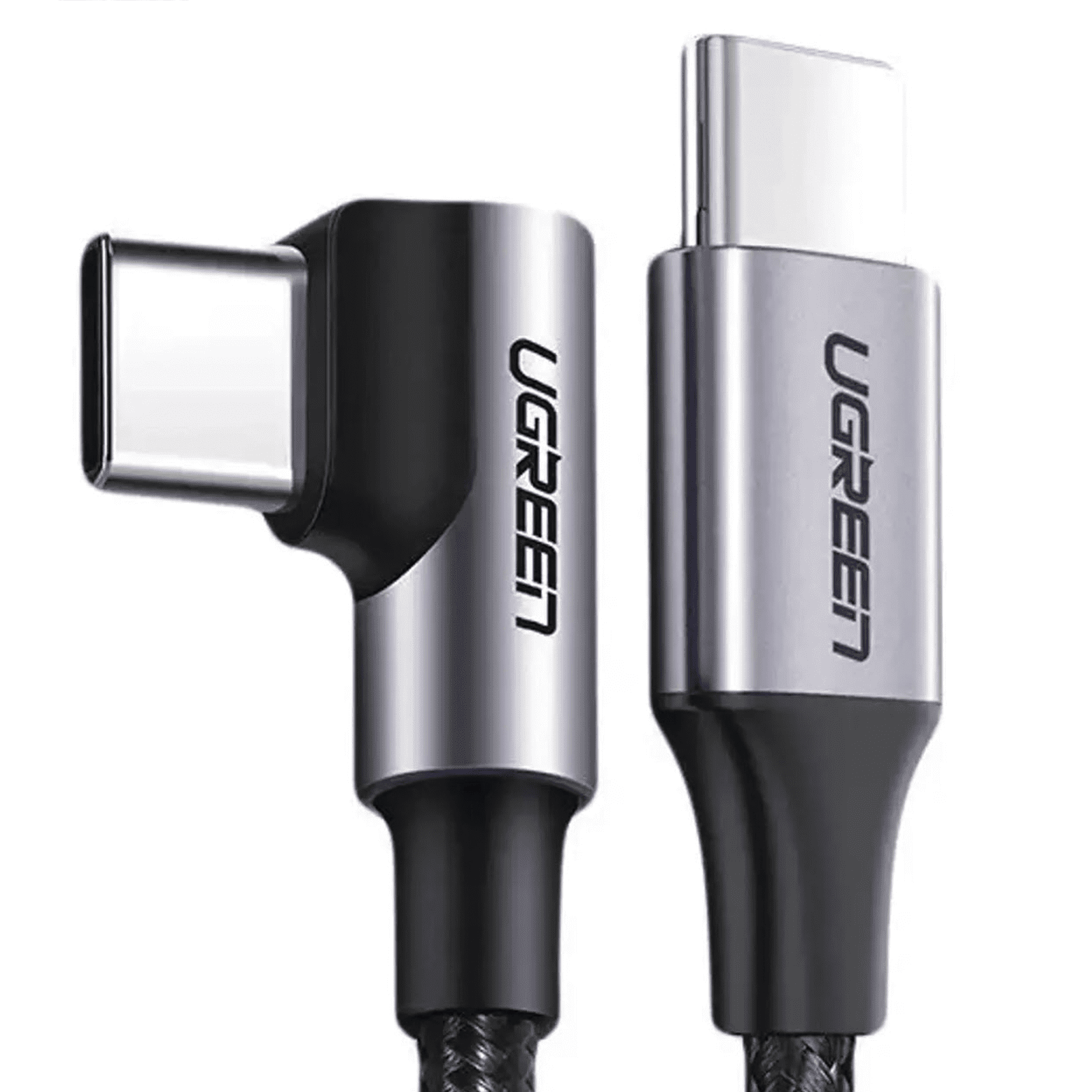Cable USB-C a USB-C | 1 Metro | Conector con Ángulo Recto de 90° | Carga Rápida de hasta 60W | 480 Mbps | PD3.0 | QC4.0/3.0/2.0 | FPC | AFC | Protección Integrada| Caja de Aluminio | Nylon Trenzado | Color Negro. 50123 - UGREEN