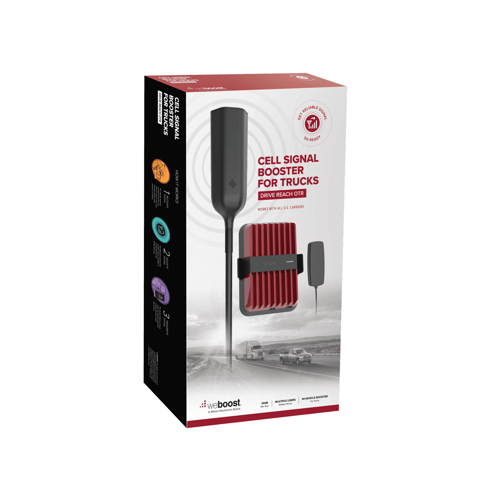 KIT Amplificador de Señal Celular 4G, 3G, VoLTE y Voz Convencional, Drive Reach OTR/ Especial para Tractocamión y Pick up Pesados/ Soporta múltiples dispositivos y compañías como Telcel, AT&T y Movistar a la vez. 532-154 - WILSONPRO / WEBOOST