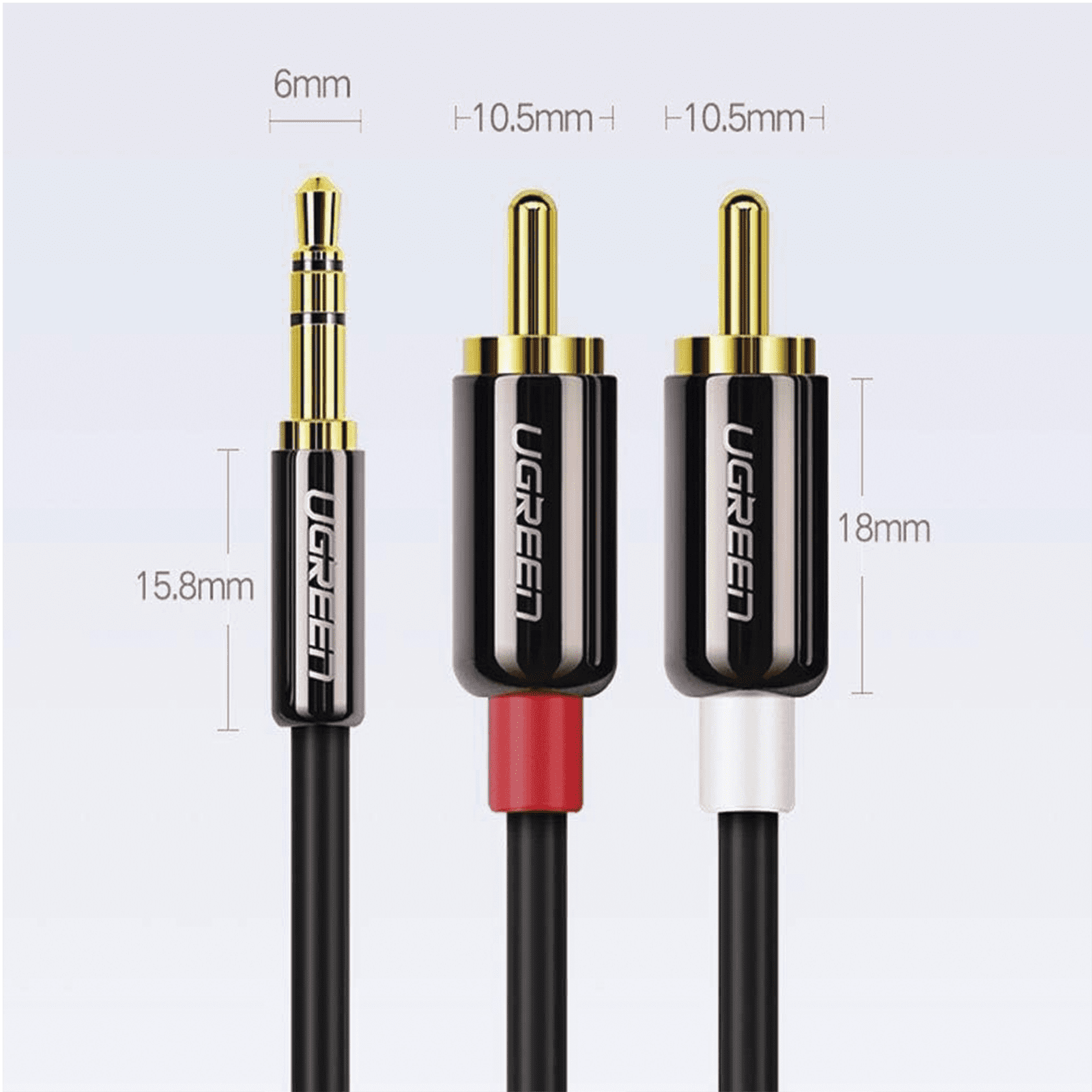 Cable Audio Premium Jack 3.5mm a 2 RCA / 10 Metros / Flexible / Doble Blindaje / Transferencia de Audio sin Pérdidas / Caja de Aleación de Cobre / Amplia Compatibilidad / Diseño Duradero. 60836 - UGREEN