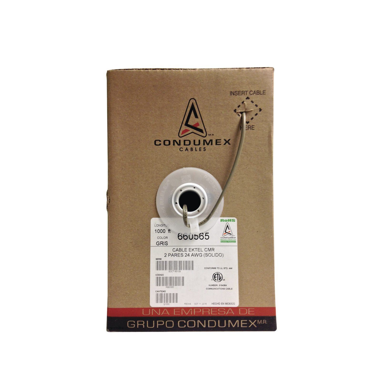 Caja de 1000 ft ( 305 m )  / 4 X 24 AWG / Cable TELEFÓNICO EK-TEL-CMR / Uso Interior 660565 - CONDUMEX