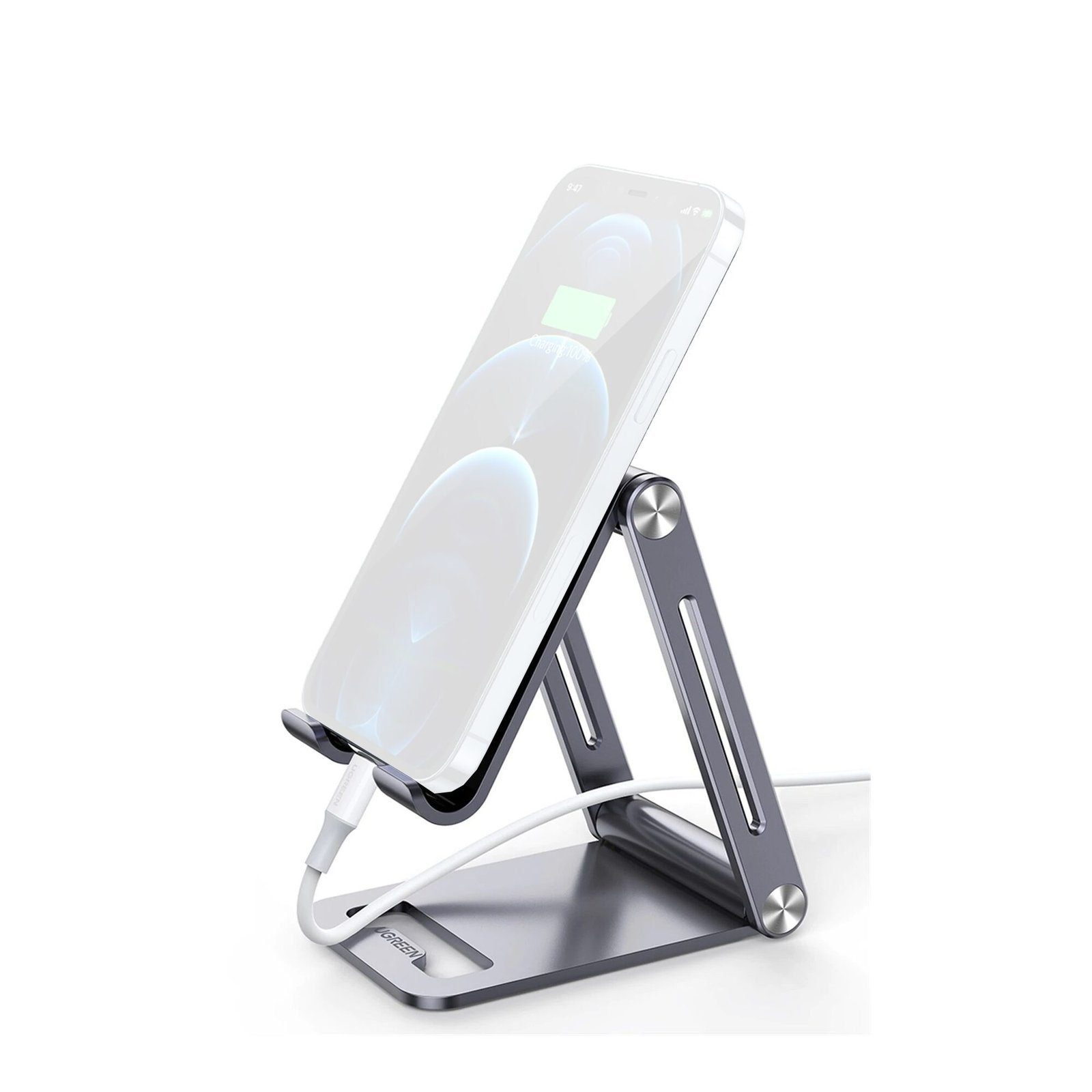 Soporte para Teléfono Celular de Aluminio | Angulo Ajustable | Amplia Compatibilidad con dispositivos de 4.7” a 7.9” | Antideslizante | Antiarañazos | Plegable | Color Gris. 80708 - UGREEN
