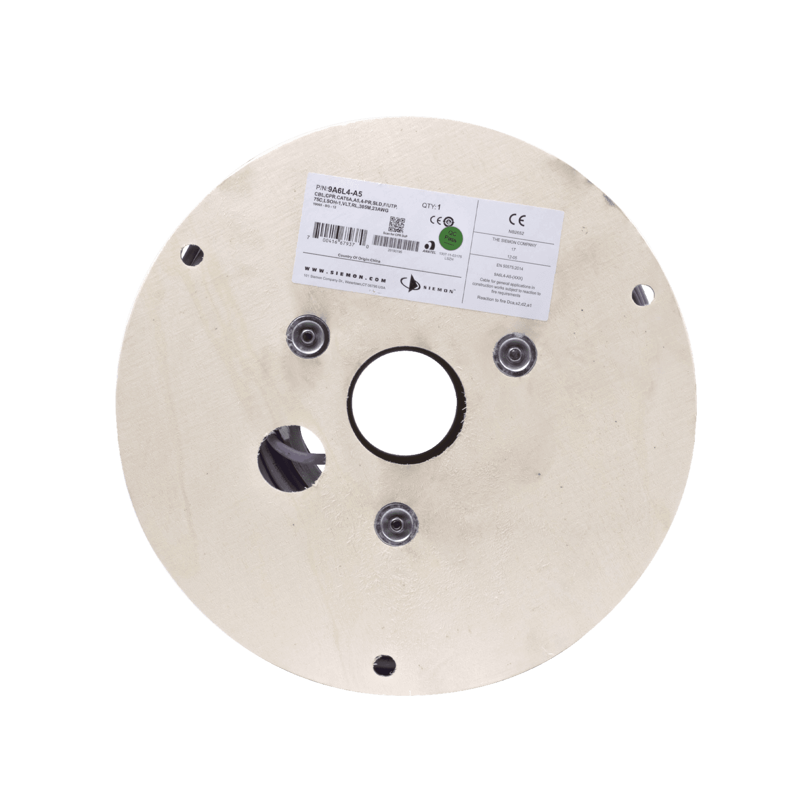 Bobina de Cable Blindado F/UTP de 4 Pares, Z-MAX, Cat6A, Soporte de Aplicaciones 10GBase-T, LS0H (Libre de Gases Toxicos), Color Violeta, 305m 9A6L4-A5 - SIEMON
