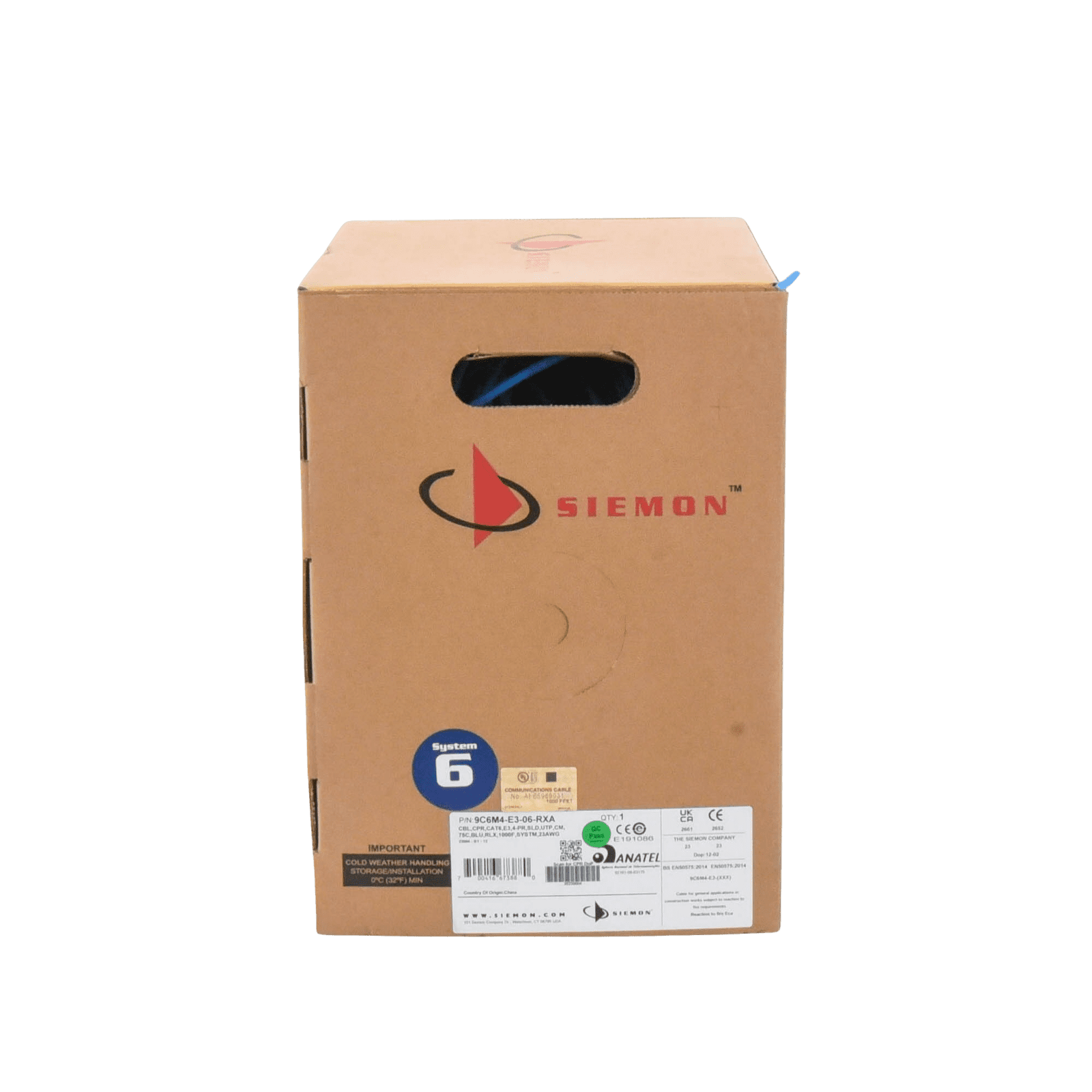 Bobina de Cable UTP Reelex, de 4 pares, Alto Desempeño Cat6, PVC (CM), Color Azul, 23 AWG, 305m 9C6M4-E3-06-RXA - SIEMON