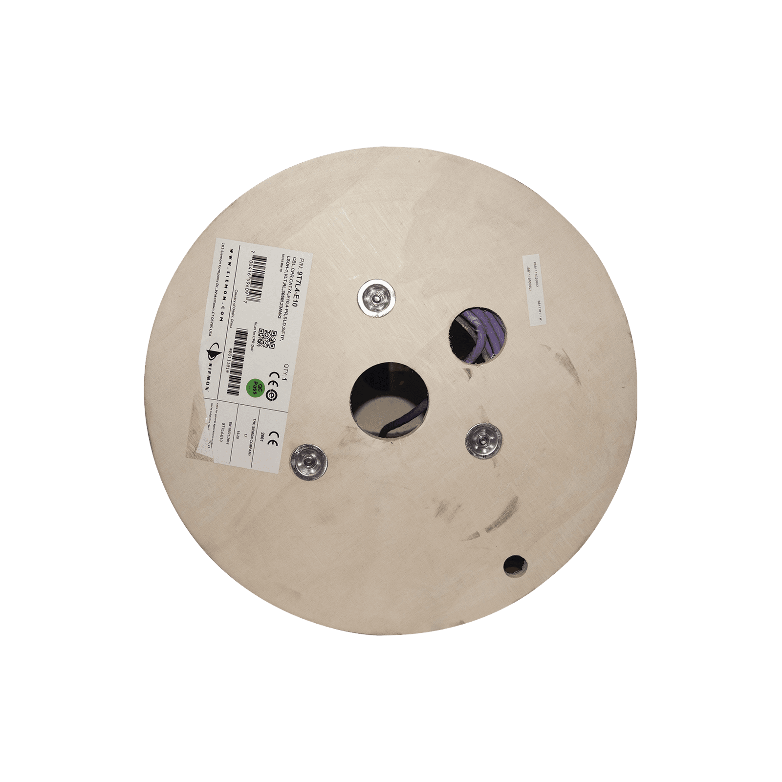 Bobina de Cable Blindado S/FTP de 4 pares, Cat7A, Inmune a Ruido e Interferencias, LS0H (Bajo humo, Cero Halógenos), Color Violeta, 305 m 9T7L4-E10 - SIEMON