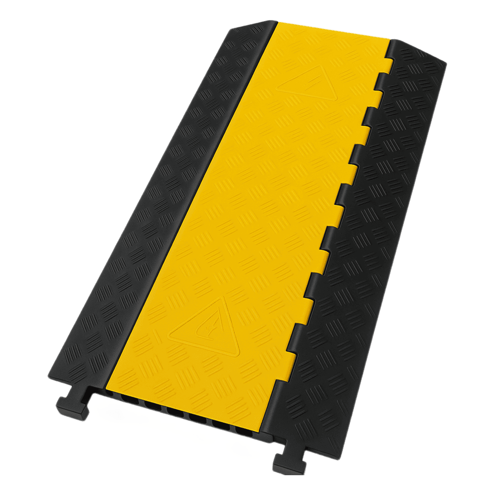 Protector de Cable de 3 Canales / Base de Goma y Tapa de Plstico / Tamao del Canal 56x55MM / Capacidad de Carga 6.1 Toneladas / Longitud 90 cm / Ancho del Contorno 50 cm / Altura 7.5 cm / Color Amarillo-Negro / Material Hule AC-903CV