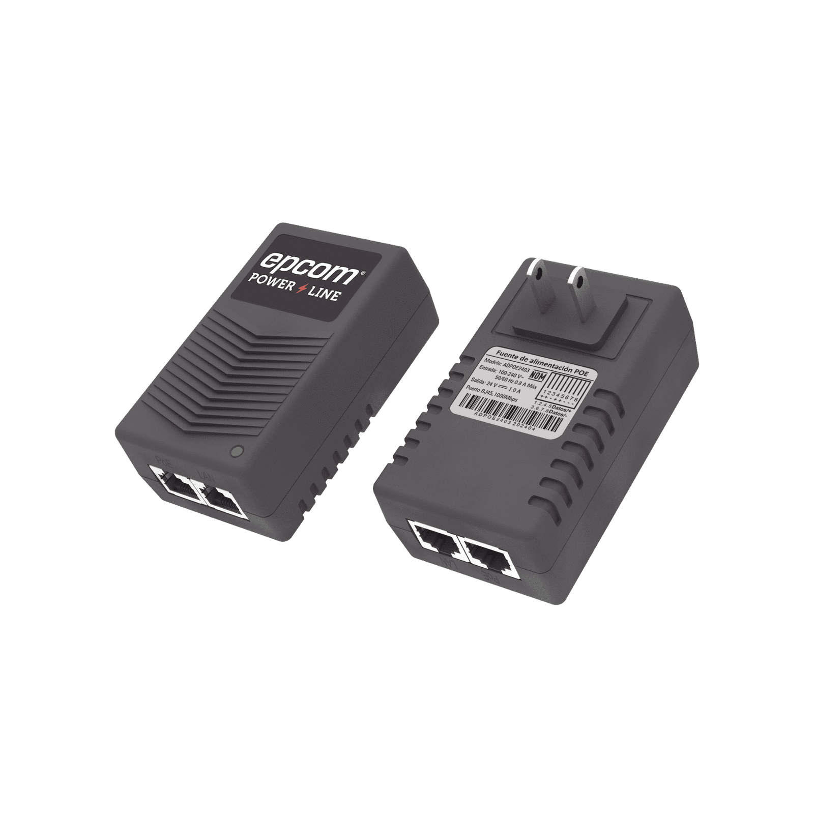 Adaptador de pared / Inyector PoE / 24 Vcc / 1 A / Controlado por chip IC / Protección contra OV, OC, SC, UV/  Fácil de instalar ADPOE2403 - EPCOM POWERLINE