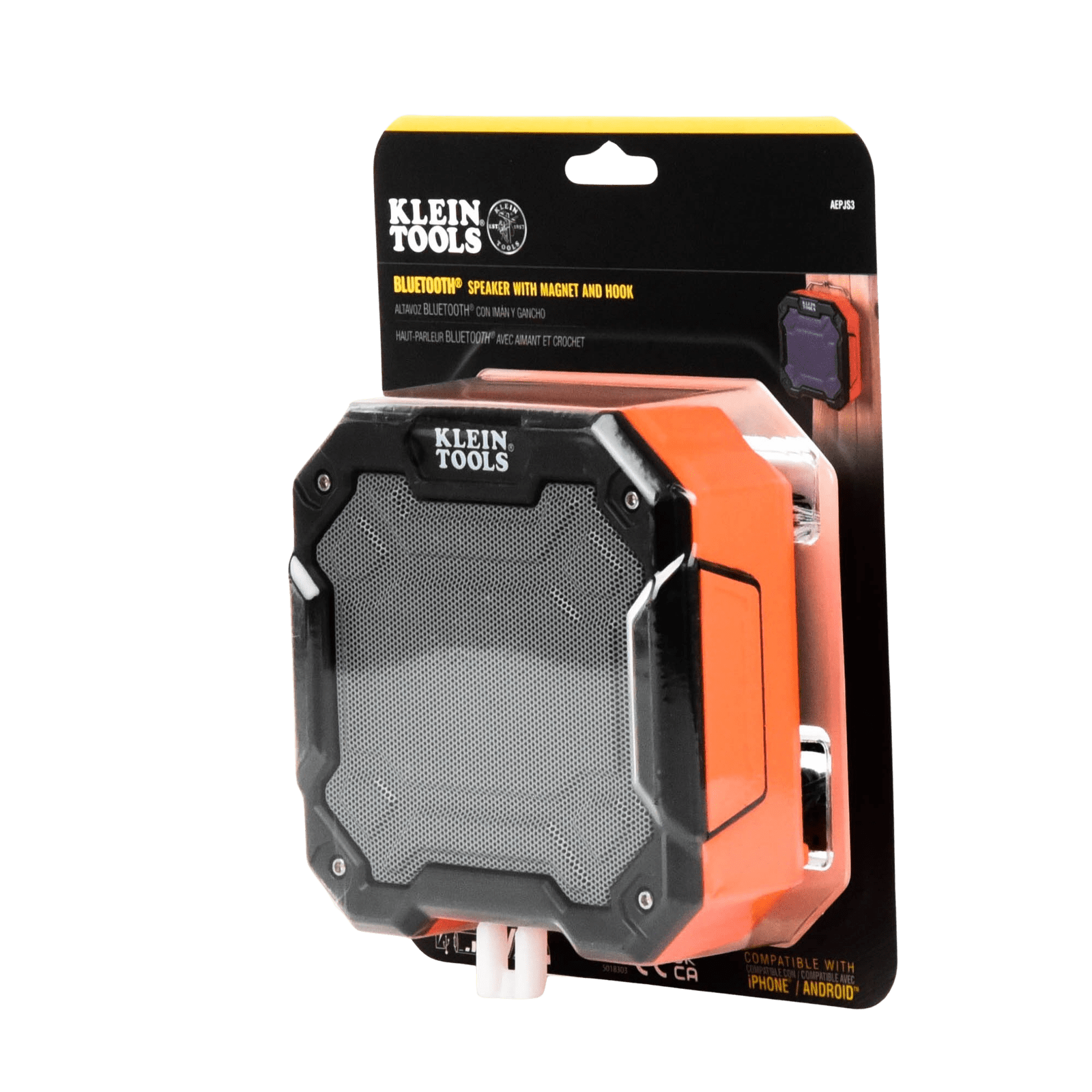 Bocina Portátil BLUETOOTH® con Imán y Gancho para Colgarse. Permite Altavoz Manos Libres con Micrófono Incorporado. AEPJS3 - KLEIN TOOLS