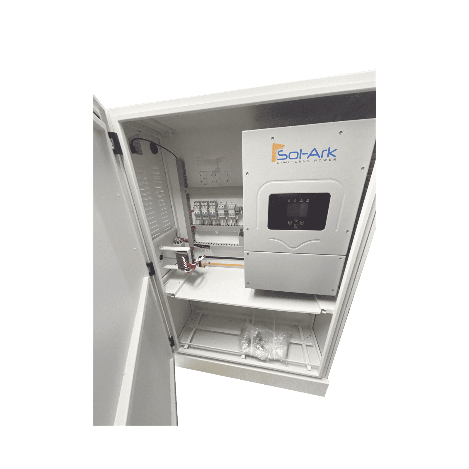 Estacion de Inversor Hibrido de 8 kW con 4 Baterías de 5.12Kwh y Gabinete AIO8K20KWHCABINETUS - DEYE