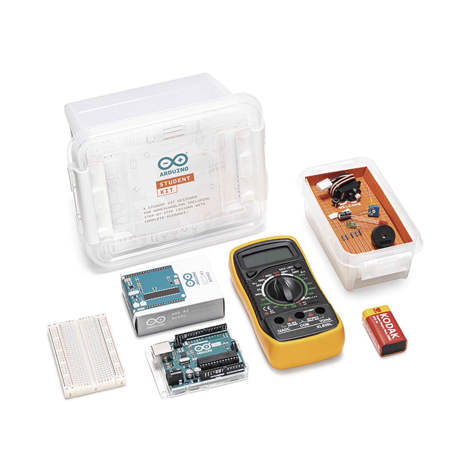 Arduino Student Kit,,Es un completo recurso multilenguaje de aprendizaje diseñado para enseñar los fundamentos de electrónica y programación a estudiantes de 11 años en adelante, sin necesidad de experiencia previa AKX-00025 - ARDUINO LLC