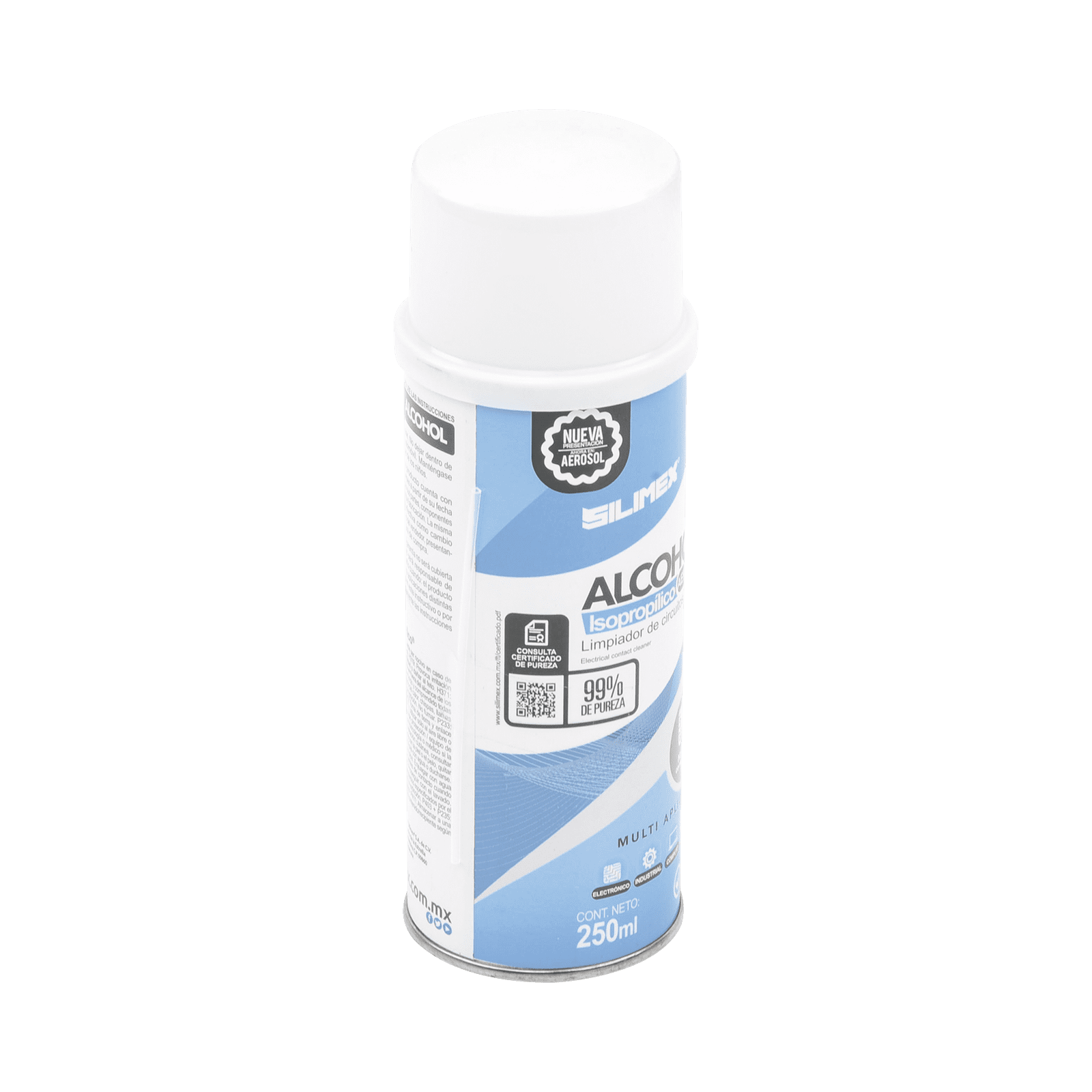 Alcohol Isopropilico en Aerosol para limpieza de equipos de vídeo, fibra óptica, cómputo, y equipo telefónico 250 ml ALCOHOLS - SILIMEX