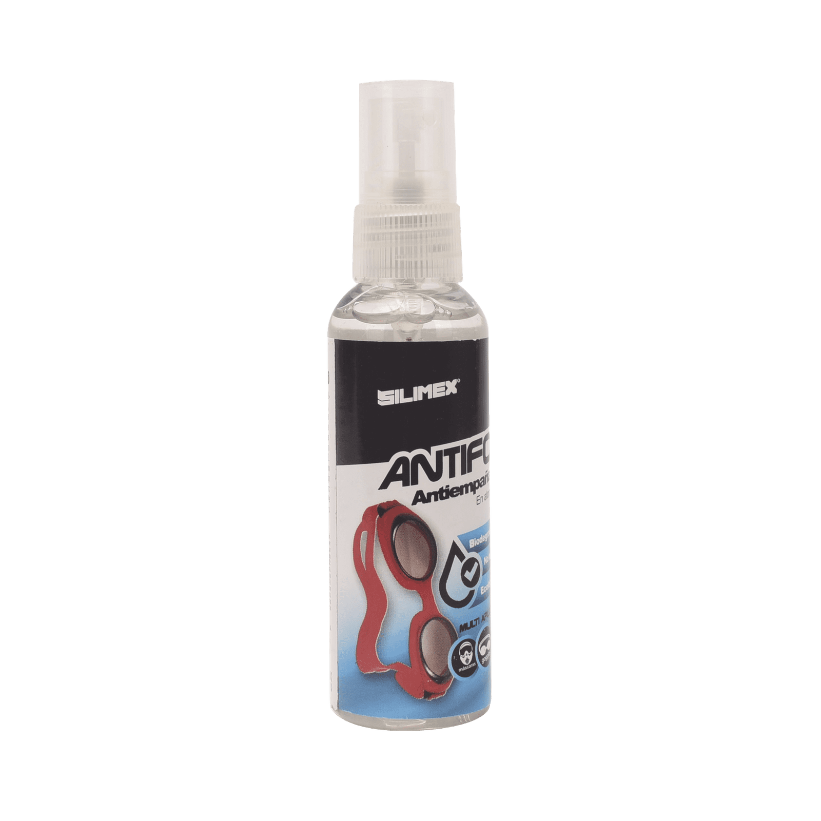 Antiempañante, ideal para eliminar problemas de empañamiento en googlees, mascaras, cascos, lentes, bote 60 ml ANTIFOG - SILIMEX