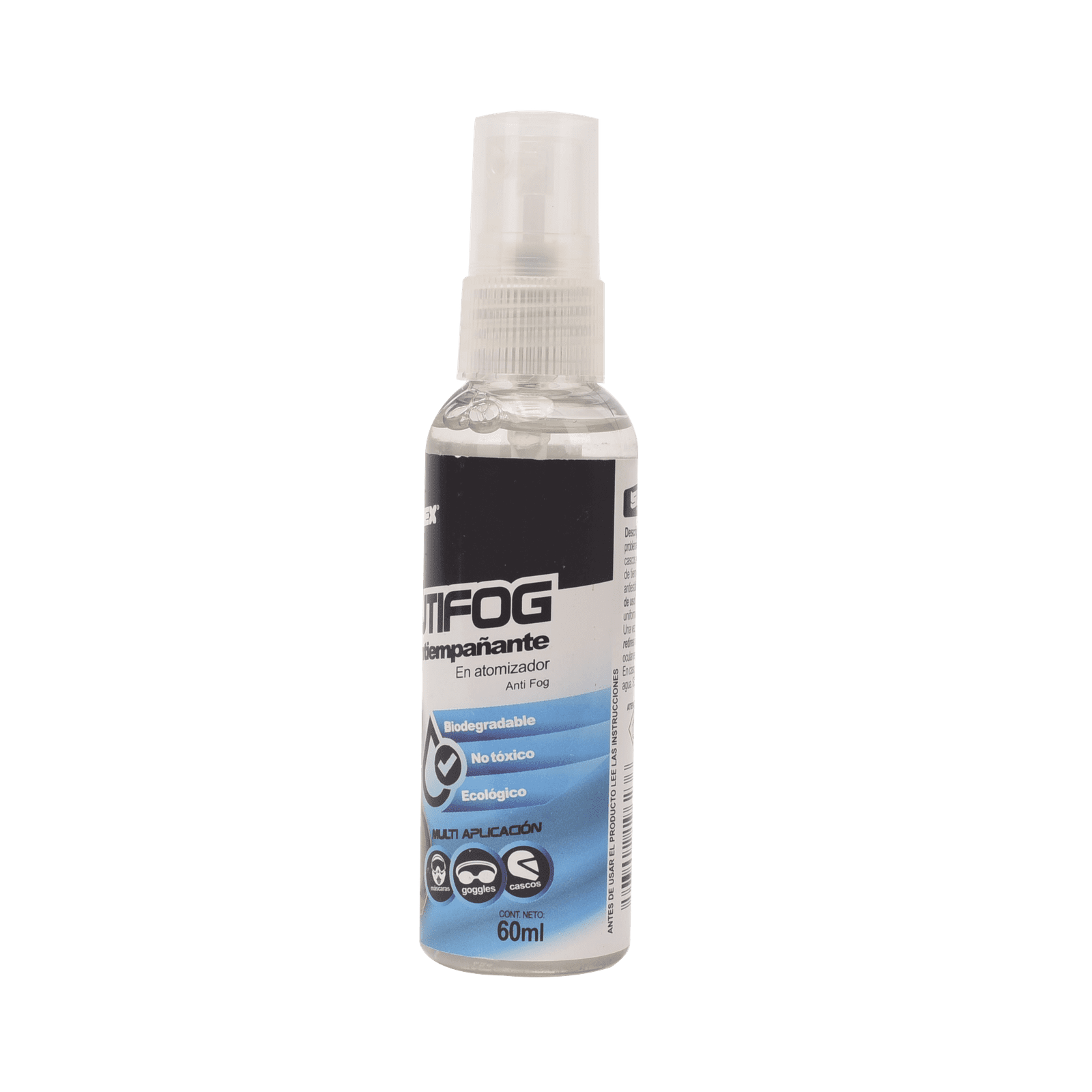 Antiempañante, ideal para eliminar problemas de empañamiento en googlees, mascaras, cascos, lentes, bote 60 ml ANTIFOG - SILIMEX