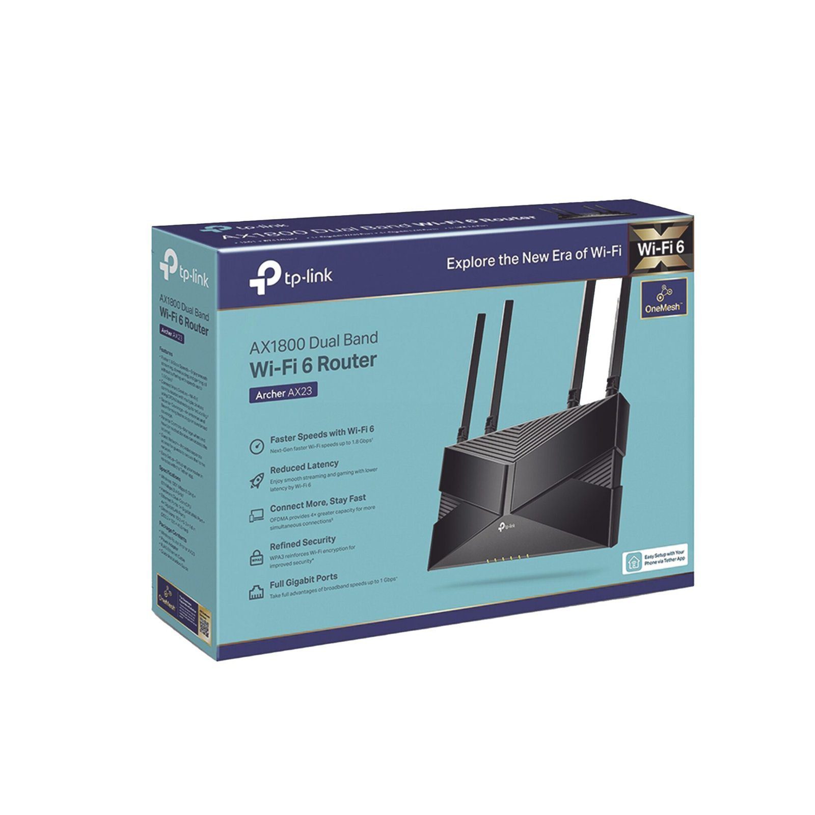 Router WiFi 6 doble banda AX 1800 Mbps /  MU-MIMO y OFDMA / 1 Puerto WAN 10/100/1000 Mbps / 4 Puertos LAN 10/100/1000 Mbps / 4 Potentes Antenas / Compatible con EasyMESH ARCHERAX23 - TP-LINK