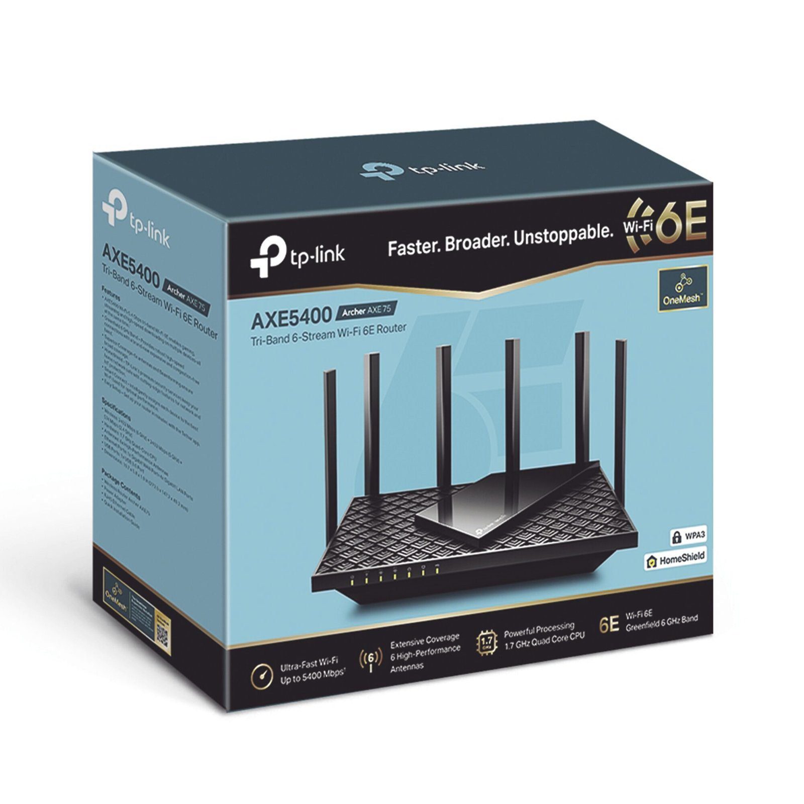 Router Triple Banda AX6600 MU-MIMO / 1 Puerto WAN/LAN 2.5 Gbps / 1 Puerto WAN/LAN 1Gbps / 3 Puertos LAN 10/100/1000 Mbps / 2 puerto USB 3.0 / 8 antenas de alta ganancia / OneMesh ™ ARCHERAXE75 - TP-LINK