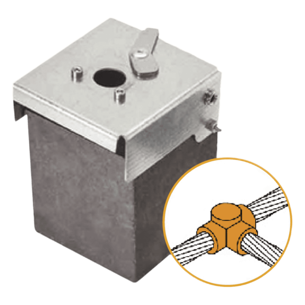 Molde de grafito horizontal unión en T horizontal de cable 1/0 AWG (pasante) con cable 1/0 AWG (terminal). ATW10/W10/TH