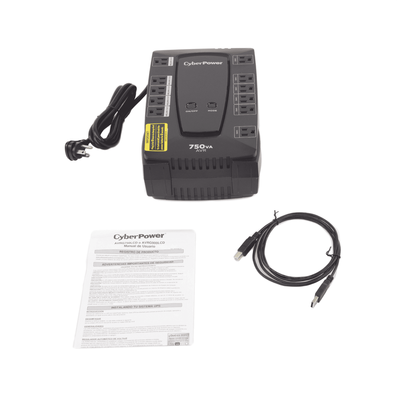 UPS de 750 VA/450 W, Topología Línea Interactiva, Entrada 120 Vca NEMA 5-15P, Tipo Gabinete Compacto, Con 12 Tomas NEMA 5-15R AVRG750LCD - CyberPower