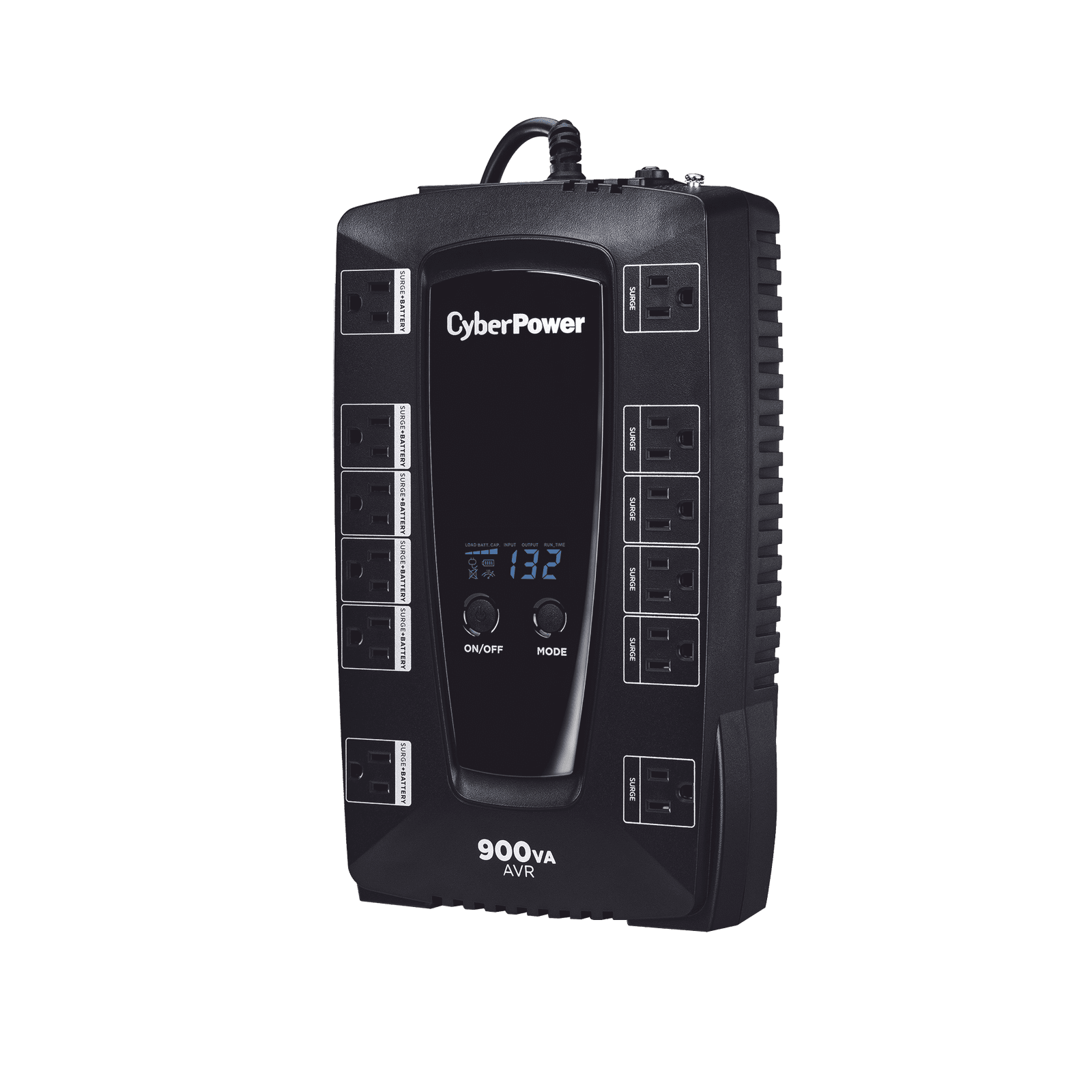 UPS de 900 VA/480 W, Topología Línea Interactiva, Entrada 120 Vca NEMA 5-15P, Tipo Gabinete Compacto, Con 12 Tomas NEMA 5-15R AVRG900LCD - CyberPower