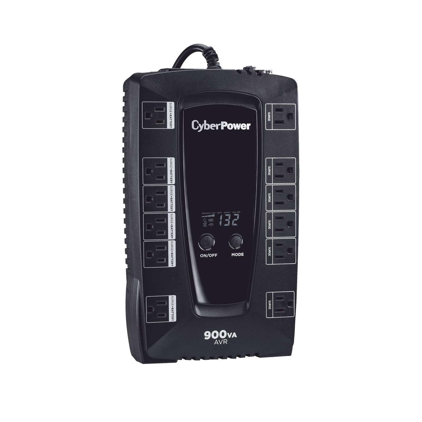 UPS de 900 VA/480 W, Topología Línea Interactiva, Entrada 120 Vca NEMA 5-15P, Tipo Gabinete Compacto, Con 12 Tomas NEMA 5-15R AVRG900LCD - CyberPower