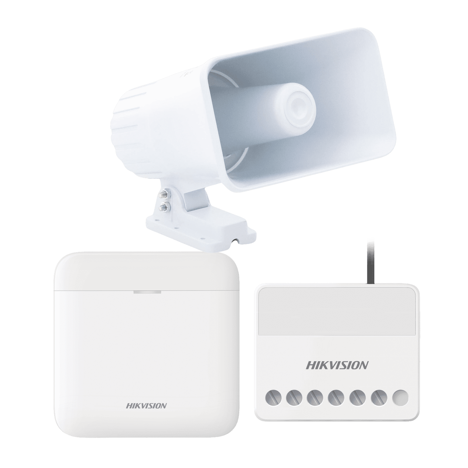 (AXPRO) KIT de alarma AX PRO con sirena cableada 30W / Incluye: 1 Hub con Batería de respaldo / 1 Sirena Cableada de 30 Watts IP65 / 1 Relevador Inalámbrico 0 a 36 VCC / Compatible con Hik-Connect P2P AXPRO-KIT-SIRENA-C - HIKVISION