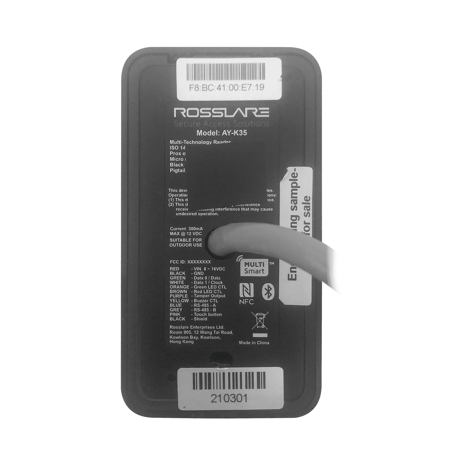 Lector Multitecnologias, Proximidad EM 125KHz/ MIFARE 13.56 MHZ / (BLUETOOTH para uso con tarjetas Móviles) AYK35 - ROSSLARE SECURITY PRODUCTS