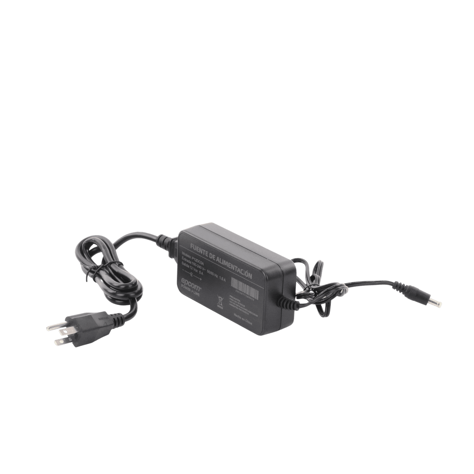 Adaptador de Pared con Cables de Extensión para Mayor Alcance 12 Vcc / 5 Amperes / Profesional / 0.5 metros a la toma de alimentación / 0.5 metros a la conexión del dispositivo P12DC5A - EPCOM POWERLINE