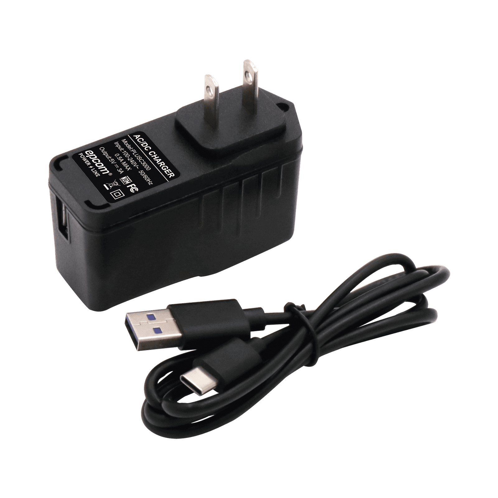 Adaptador de pared de 5 Vcc, @ 3 A con micro-USB tipo C PLUSC3000 - EPCOM POWERLINE