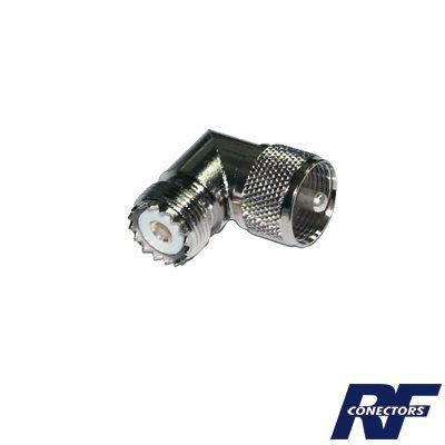 Adaptador en Ángulo Recto, de Conector UHF Macho (PL-259) a UHF Hembra (SO-239), Níquel/ Oro/ Delrin. RFU-532 - RF INDUSTRIES,LTD
