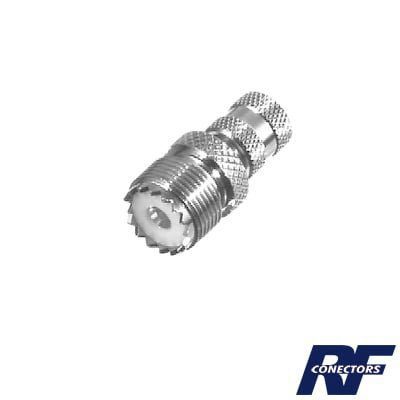 Adaptador en Línea de Conector Mini UHF Macho a UHF Hembra (SO-239), Níquel/ Oro/ Teflón. RFU-621 - RF INDUSTRIES,LTD