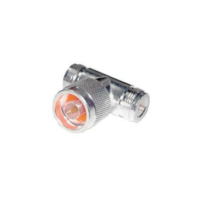 Adaptador en T, de Conector N Macho a Doble N Hembra, Plata/ Oro/ Teflón. RFN-1010-1 - RF INDUSTRIES,LTD