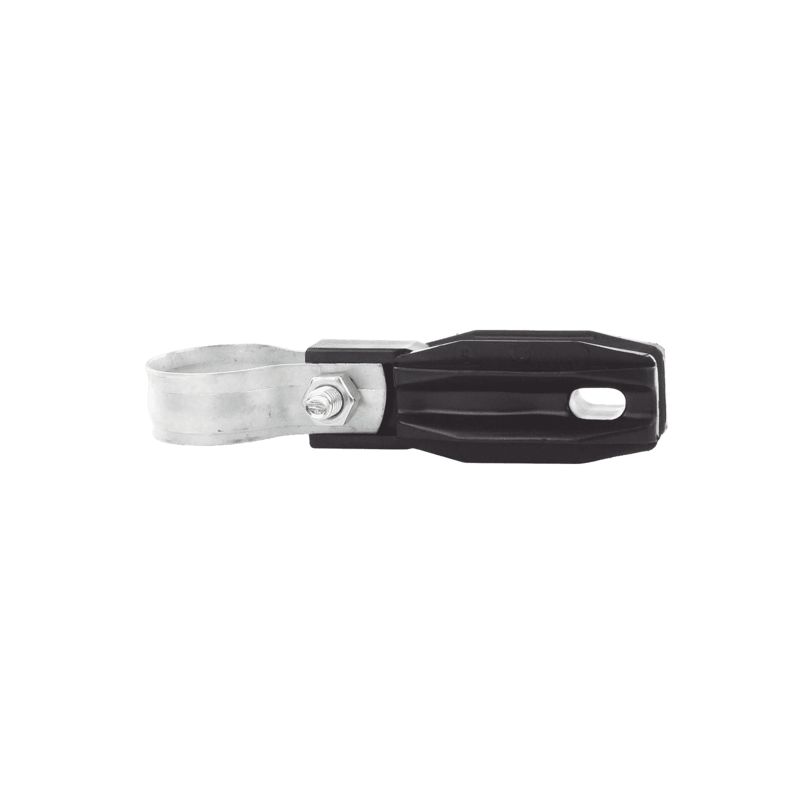 Aislador de paso o esquina con abrazadera incluida de 33-38mm para uso en tubería de malla ciclónica. SFABRAZADERA - SFIRE
