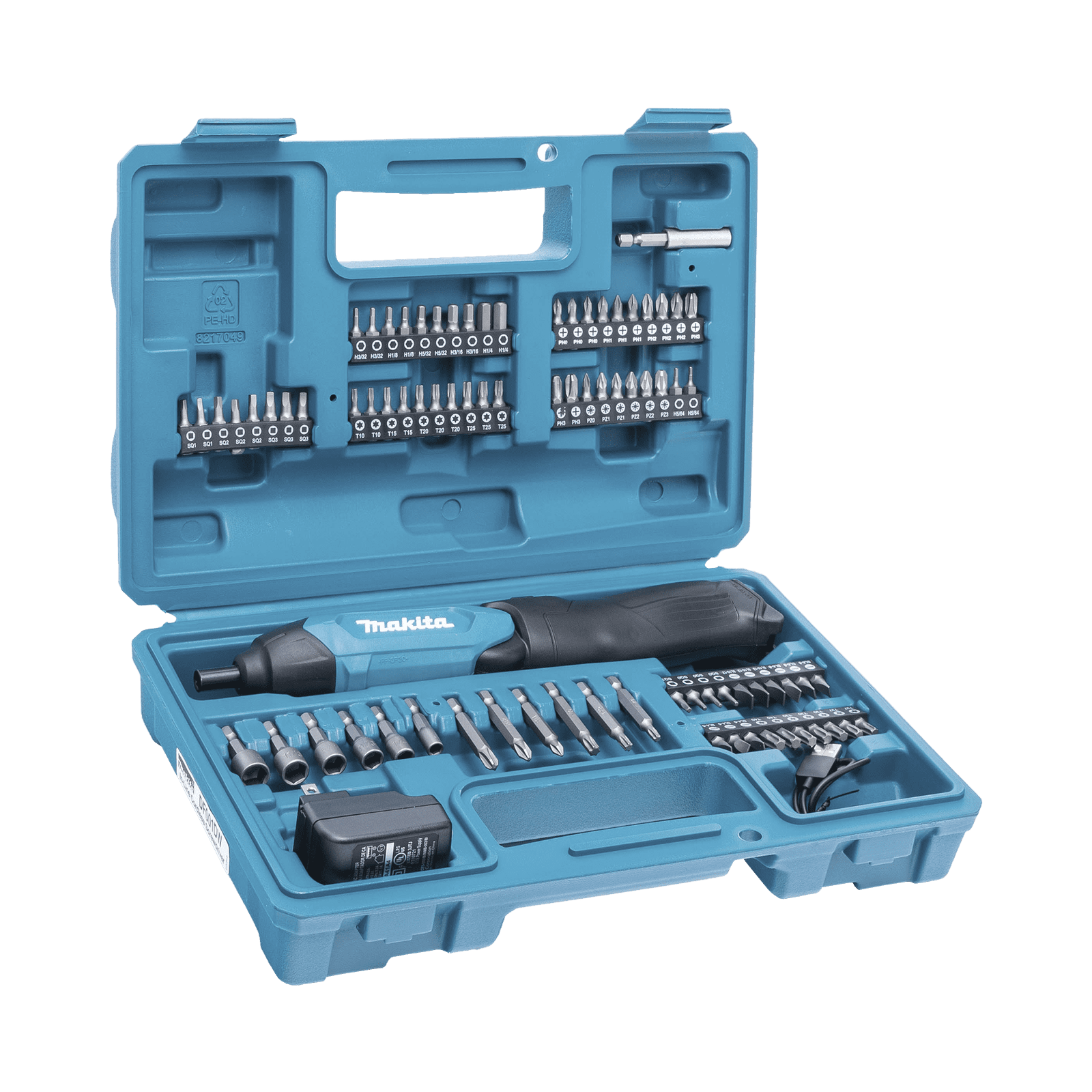 Atornillador Reversible (Broquero 1/4) de 220 RPM con Cargador USB (Incluye 81 Puntas). DF-001-DW - MAKITA