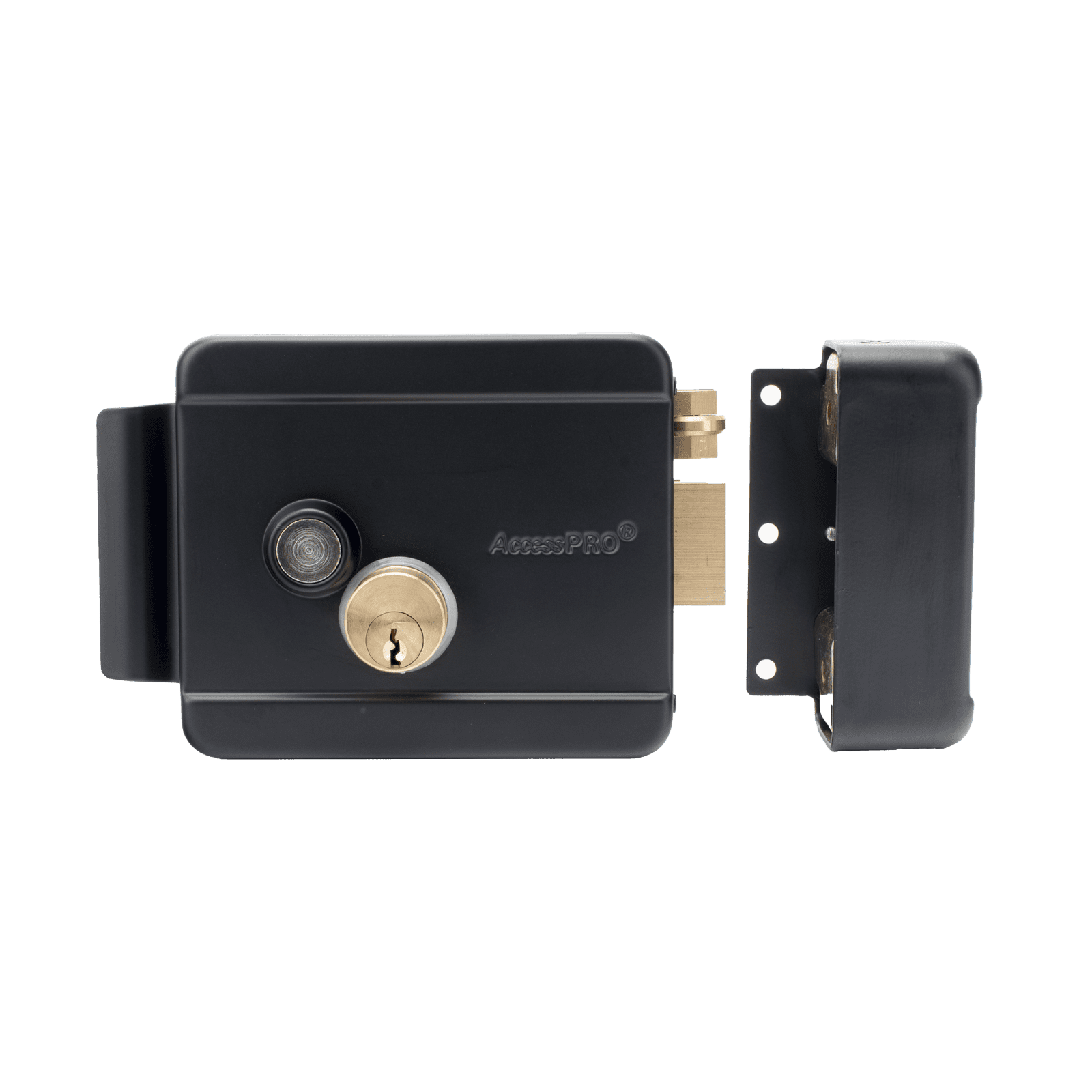 Cerradura Eléctrica con Botón de Salida / Incluye Llave  / Exterior / Derecha / Color Negro BL-ACCESSRIMB - AccessPRO