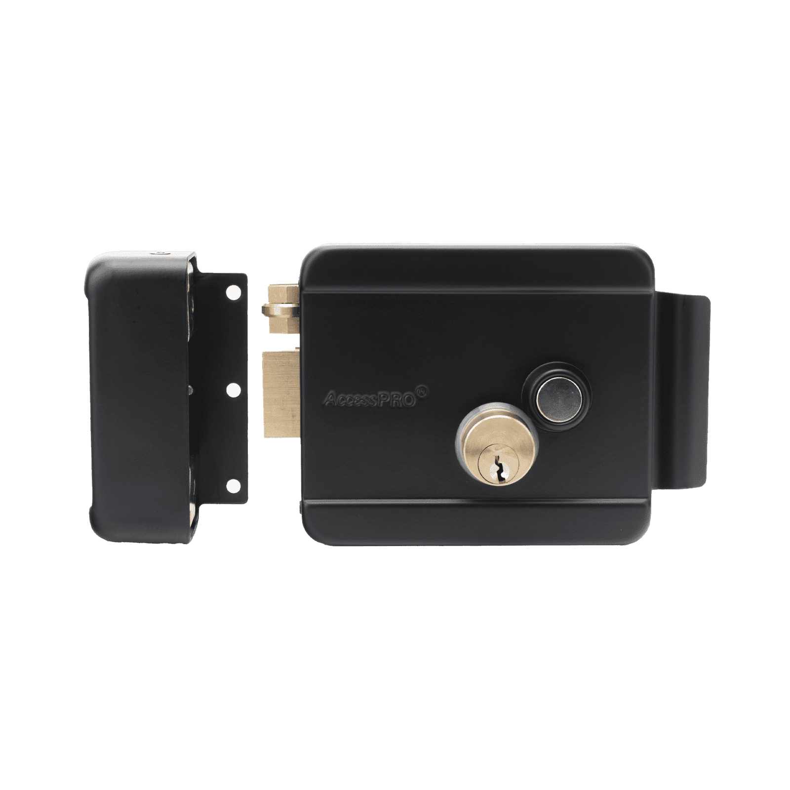 Cerradura Eléctrica con Botón de Salida / Incluye Llave  / Exterior / Izquierda / Color Negro BL-ACCESSRIMBL - AccessPRO