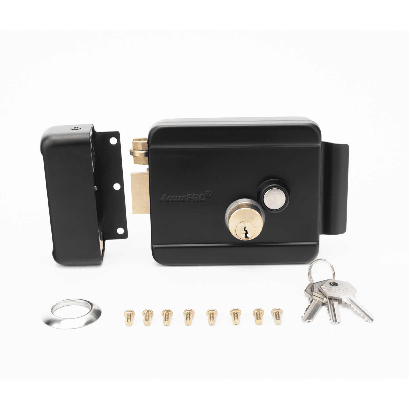 Cerradura Eléctrica con Botón de Salida / Incluye Llave  / Exterior / Izquierda / Color Negro BL-ACCESSRIMBL - AccessPRO