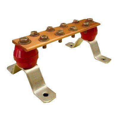 Barra para Unión de Cobre con Capacidad de 1000A, medidas  7-7/8 x 2 x 1/4 in., con Aisladores (Sin Gabinete) TG-BUS-G10 - TOTAL GROUND