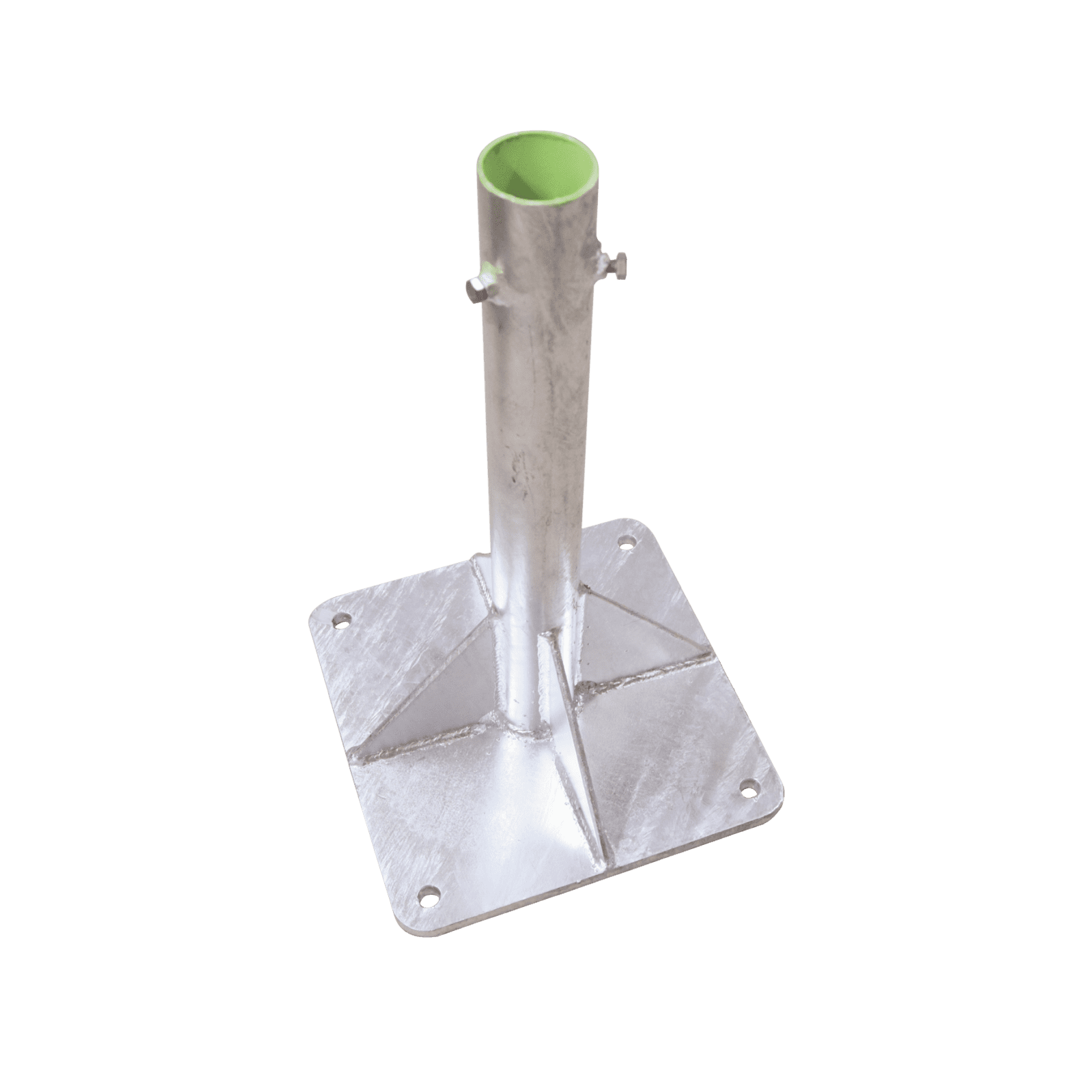 Base para Mástil Hasta 2″ con Opresores, Base de 30 x 30 cm y Tubo de 50 cm Ced. 30. Galv. Inmersión. SLM-BA-7G - SYSCOM TOWERS