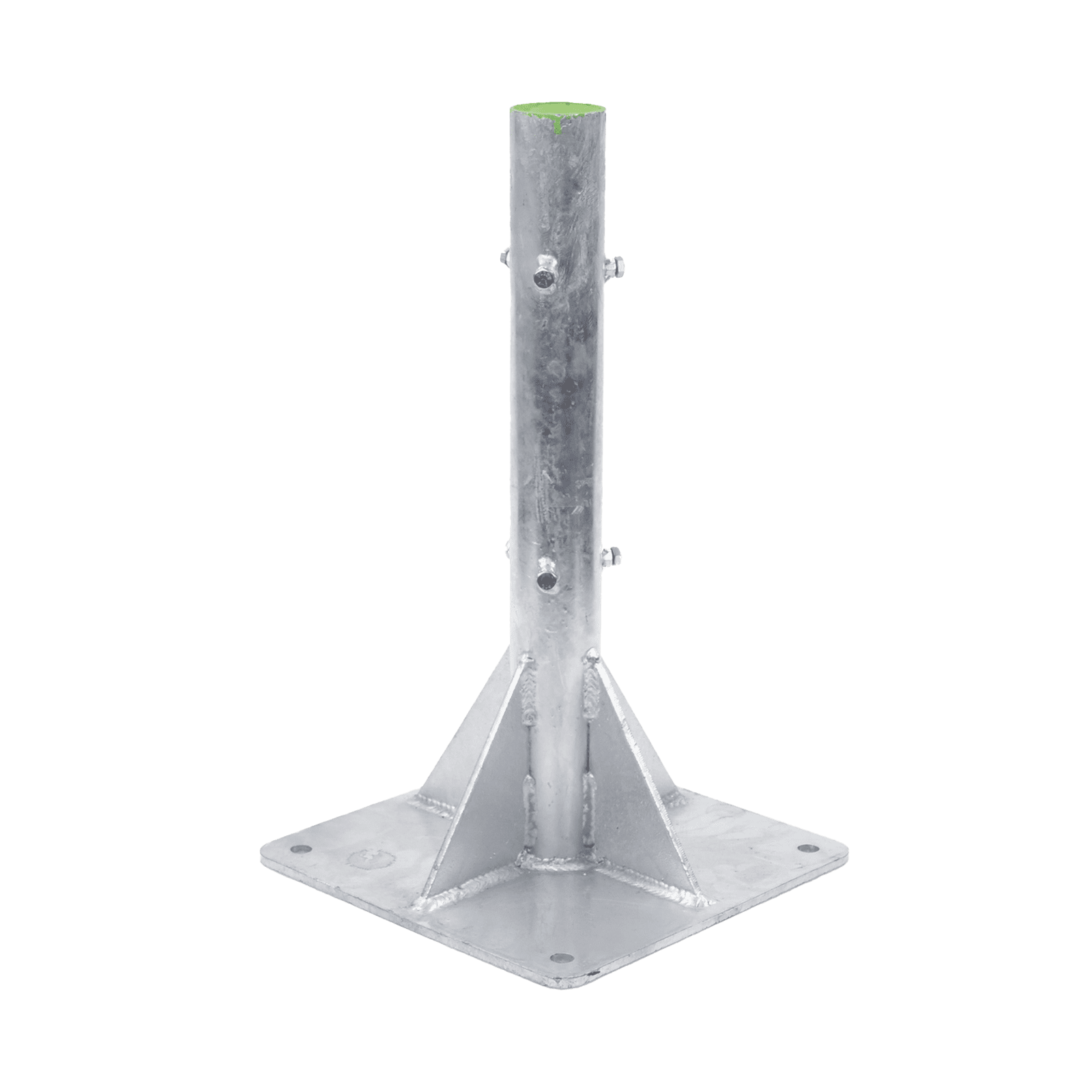 Base para Mástil Hasta 2″ con Opresores, Base de 50 x 50 cm y Tubo de 80 cm Ced. 30. Galv. Inmersión. SLM-BA-6G - SYSCOM TOWERS